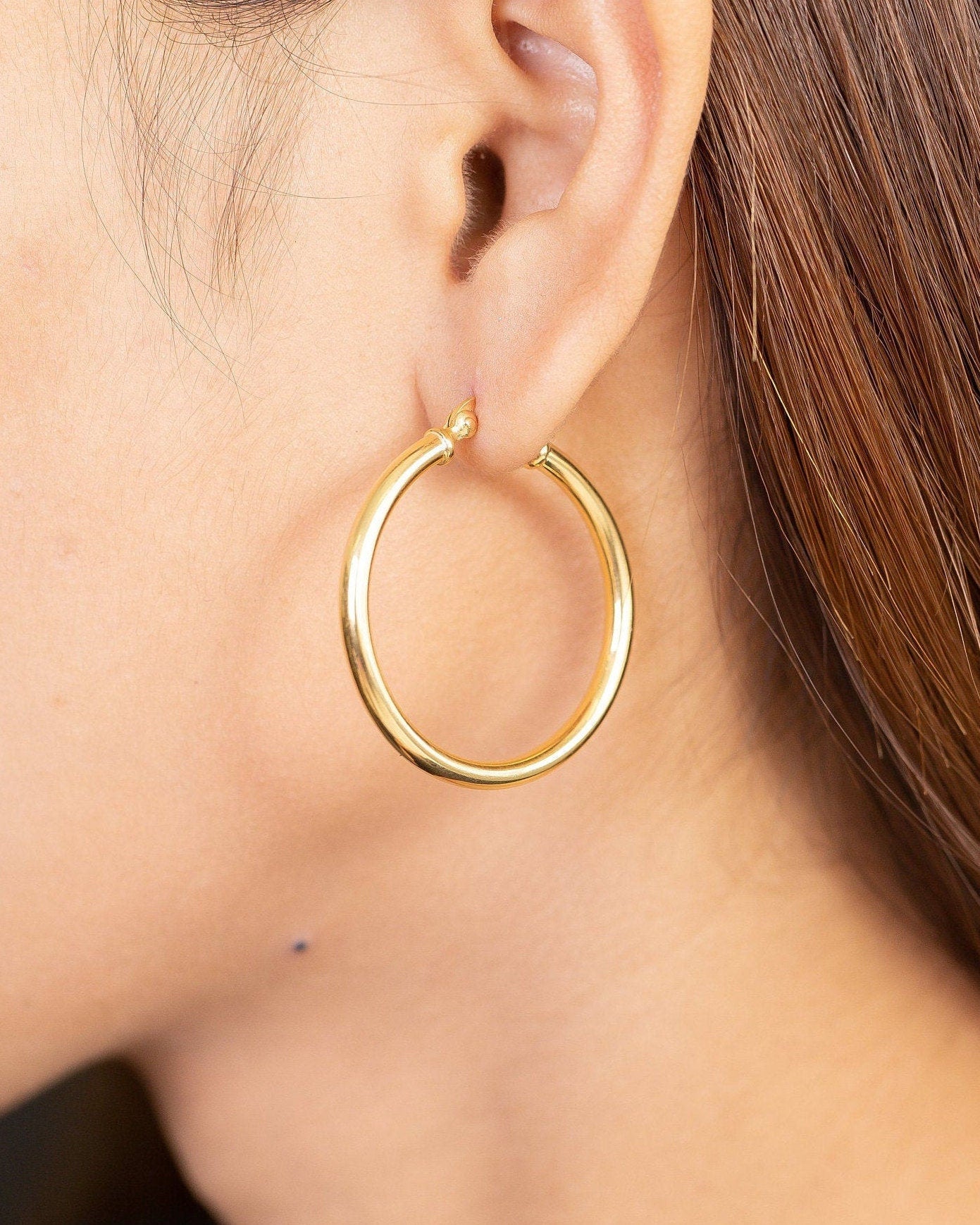 30 MM Statement Hoop Earrings, Thick Hoop Earrings, Plain Bold Hoops, Classic Earrings