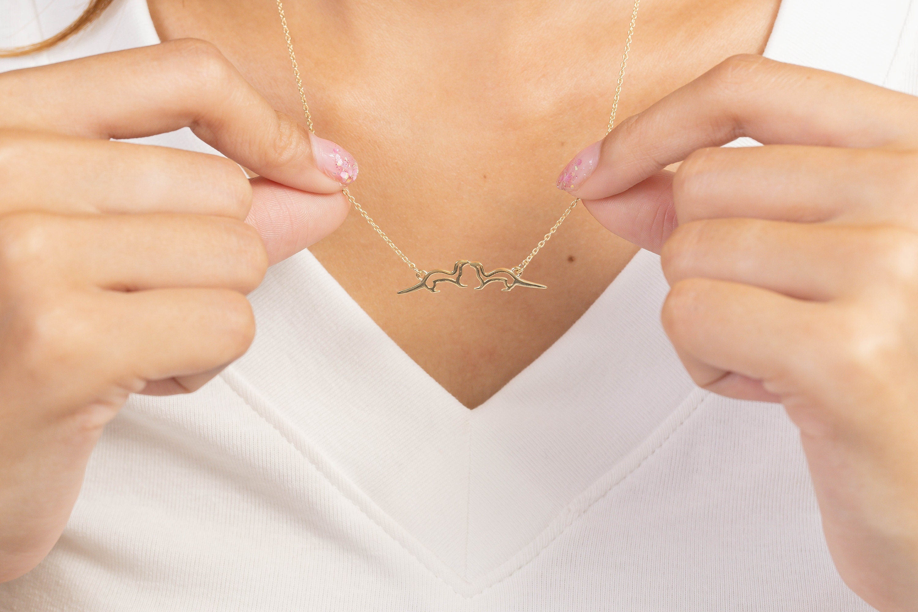 Kissing Sea Otters Necklace, Lover otter Necklace, Sterling Silver Sea Otter Pendant, His and Her Jewelry, Animal Necklace