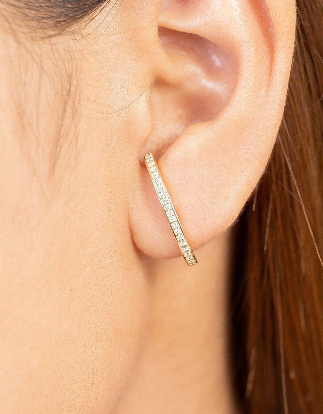 Pink Sapphire Ear Lobe Cuff Earrings, September Birthstones, Dainty Suspender Earrings, Dainty Stud Lobe Cuff