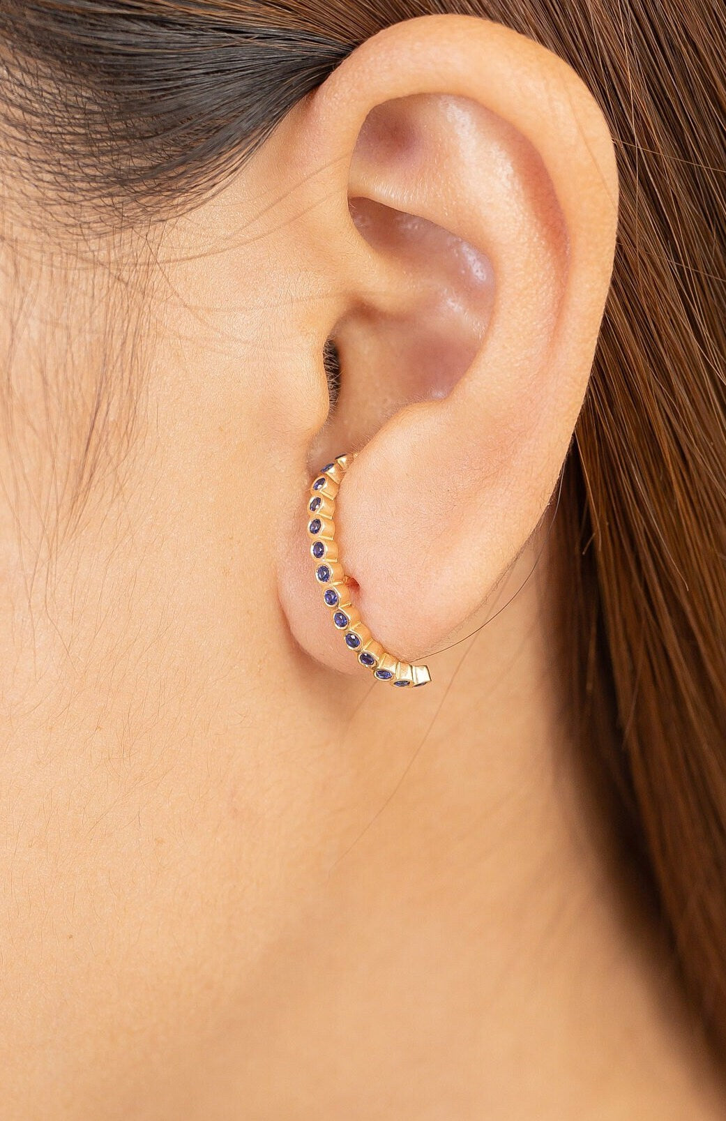 Ear Lobe Blue Sapphire Cuff Earrings, Suspender Earrings, Dainty Stud Lobe Cuff, September Birthstones Gift, Last Minute Gifts