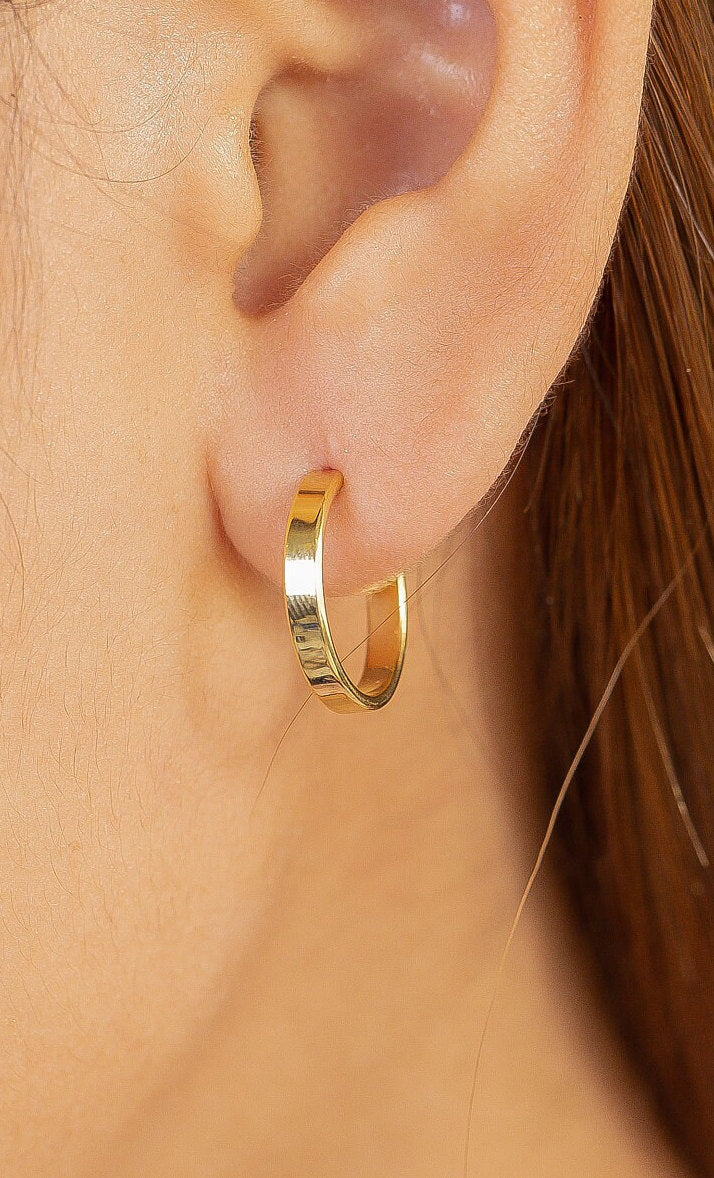 Flat Open Back Earrings, Chunky Hoop Earrings, Wide Hoop Earrings Gift for Women