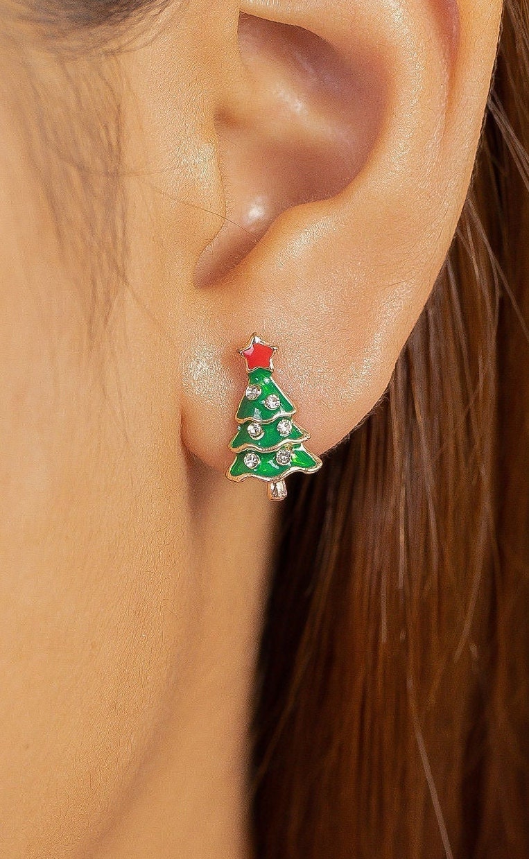 Christmas Tree Earrings, Tree Stud Earrings, Fir Tree Earrings, Minimalist Earrings Christmas Gift for Women, Last Minute Gifts
