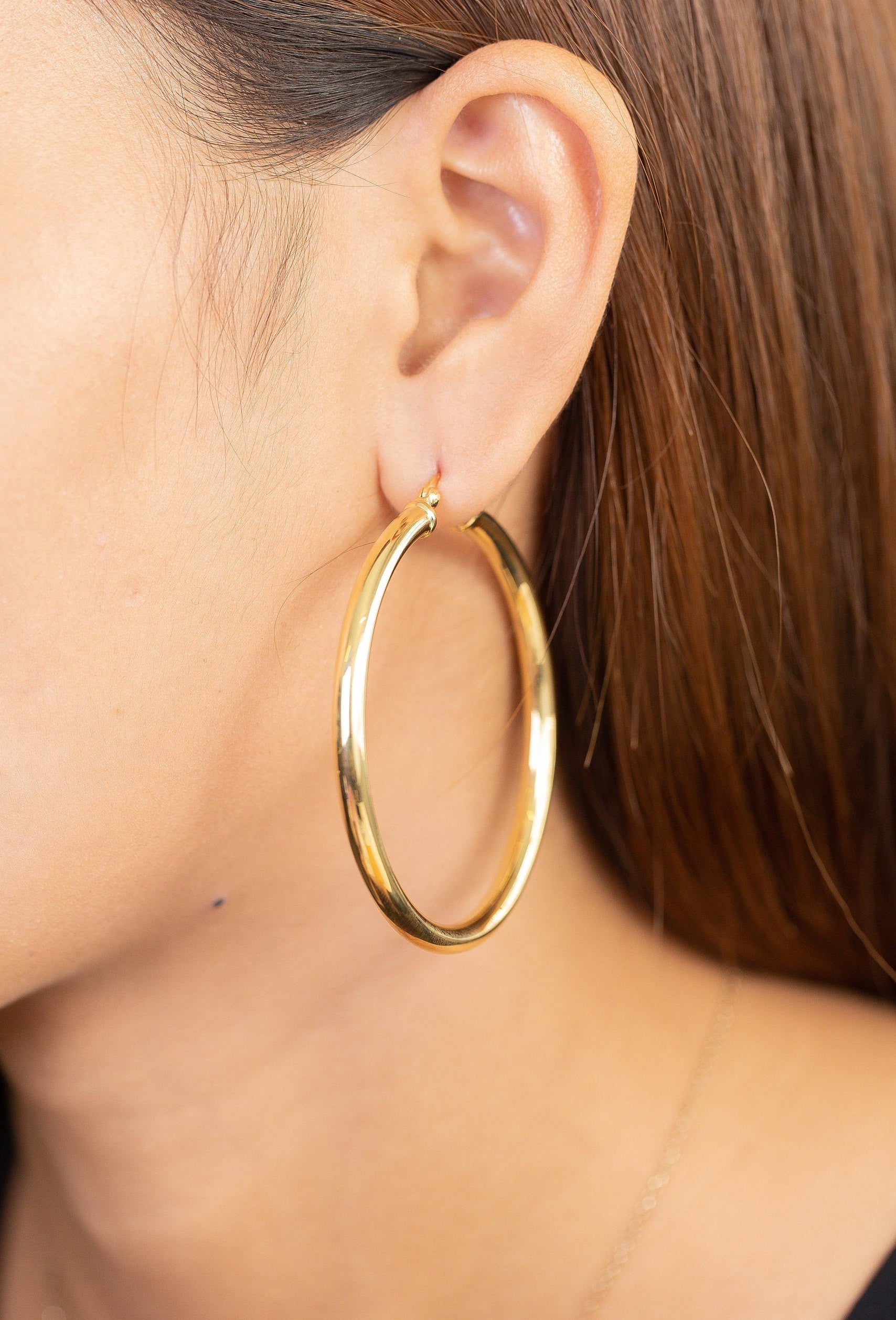 50 MM Oversized Statement Hoop Earrings, Sterling Silver Thick Earring for Women, Plain Bold Hoops, Extra Large Earrings