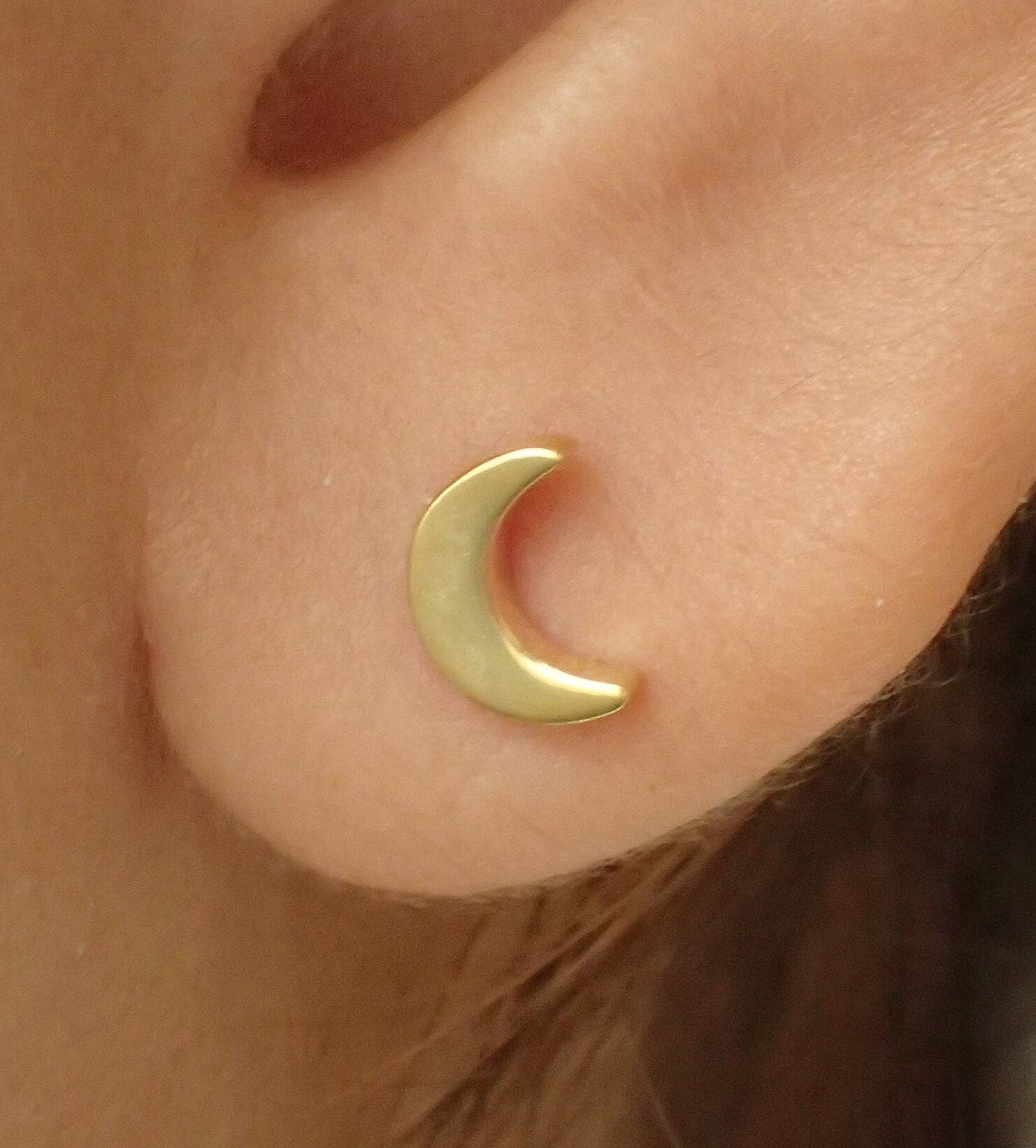 Tiny Moon Stud Earrings, Sterling Silver Half Moon Earrings, Dainty Celestial Jewelry, Minimalist Bridesmaid Gift for Her