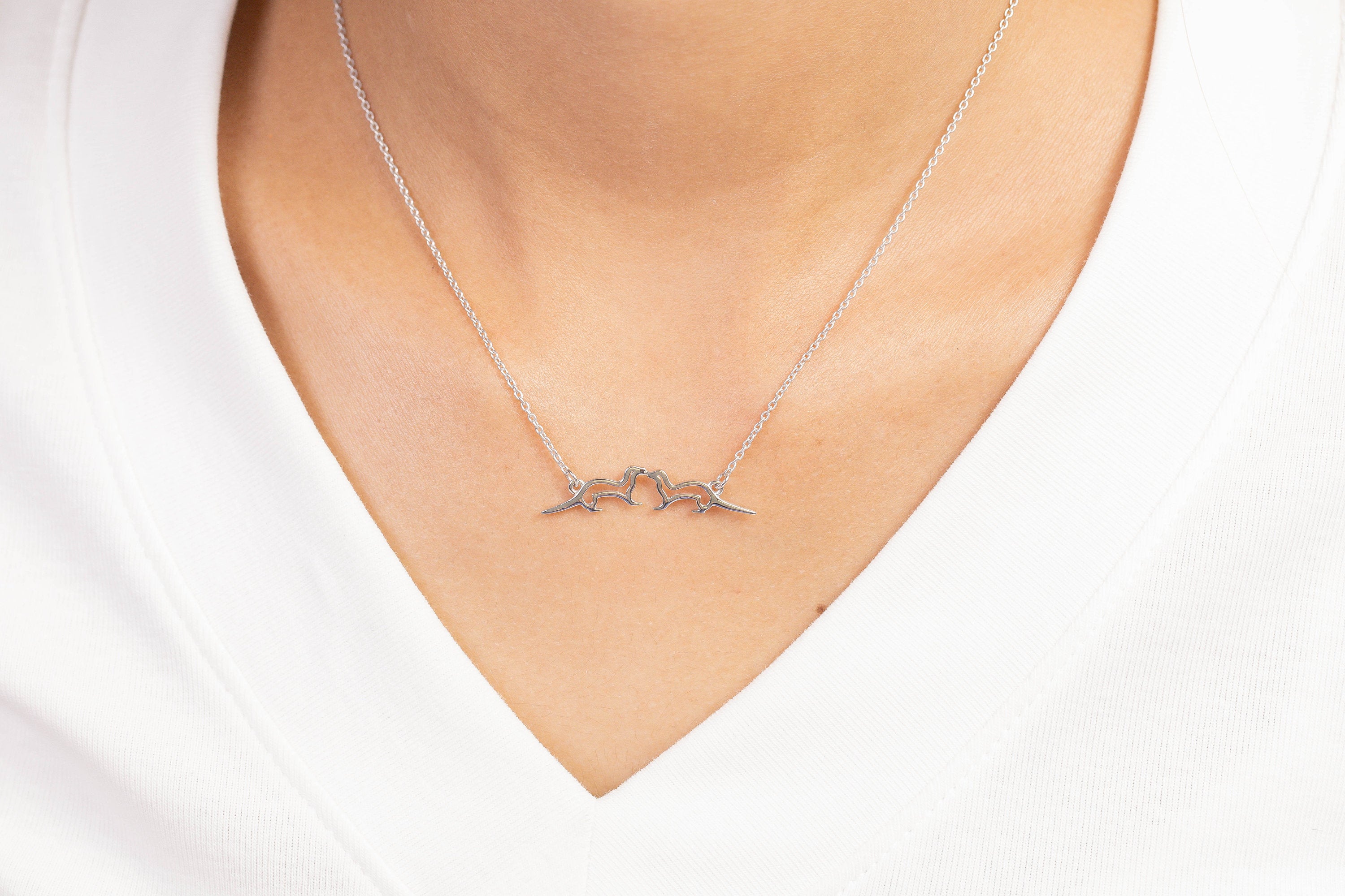 Kissing Sea Otters Necklace, Lover otter Necklace, Sterling Silver Sea Otter Pendant, His and Her Jewelry, Animal Necklace