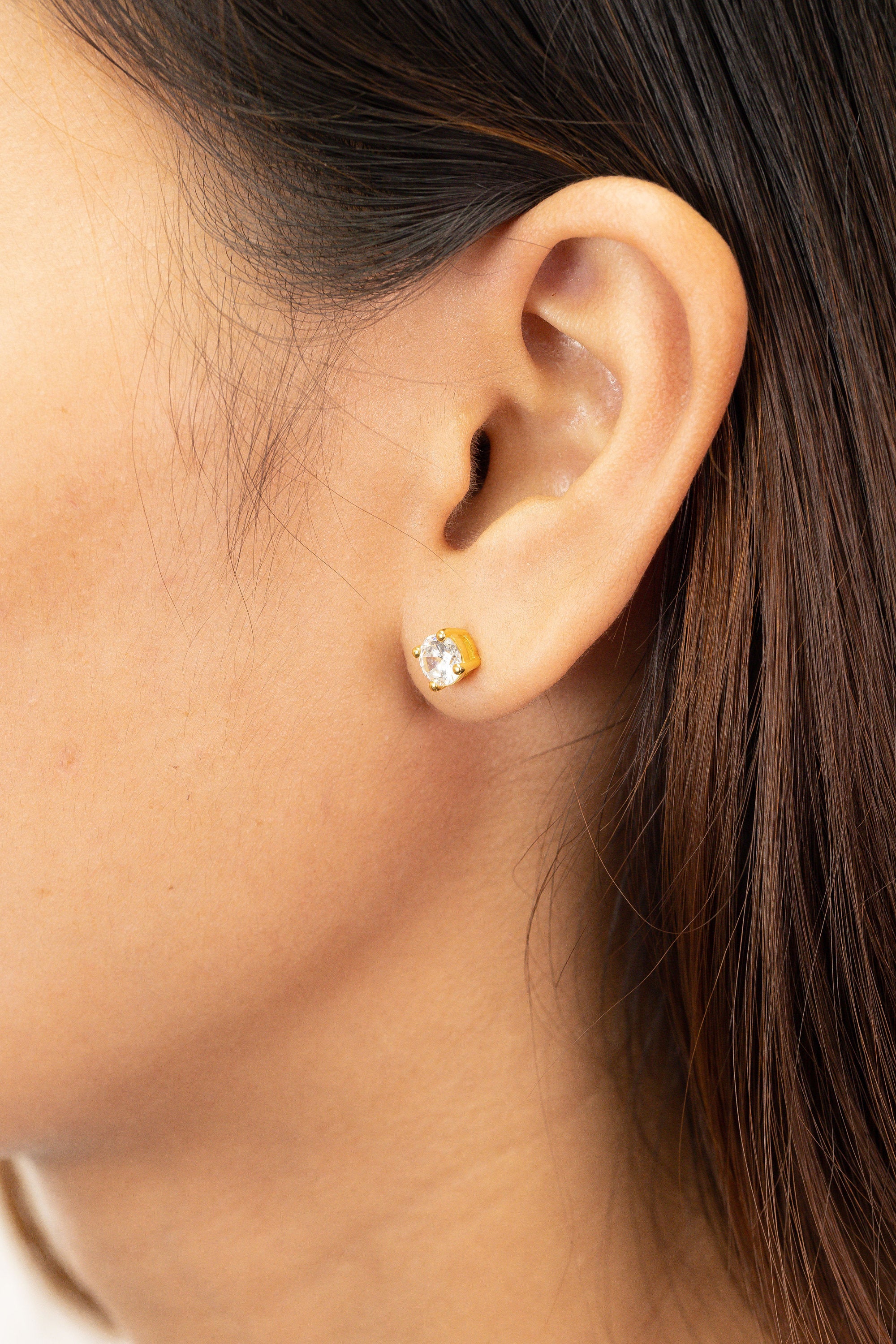 0.66ct Diamond Solitaire Stud Earrings, Four Prong Diamond Earrings, 18K Gold Plated Classic Bridal Studs for Her