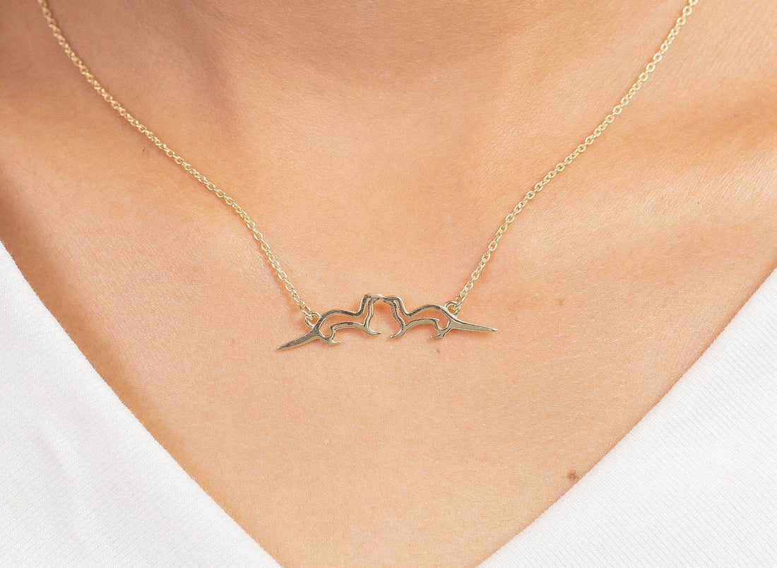 Kissing Sea Otters Necklace, Lover otter Necklace, Sterling Silver Sea Otter Pendant, His and Her Jewelry, Animal Necklace