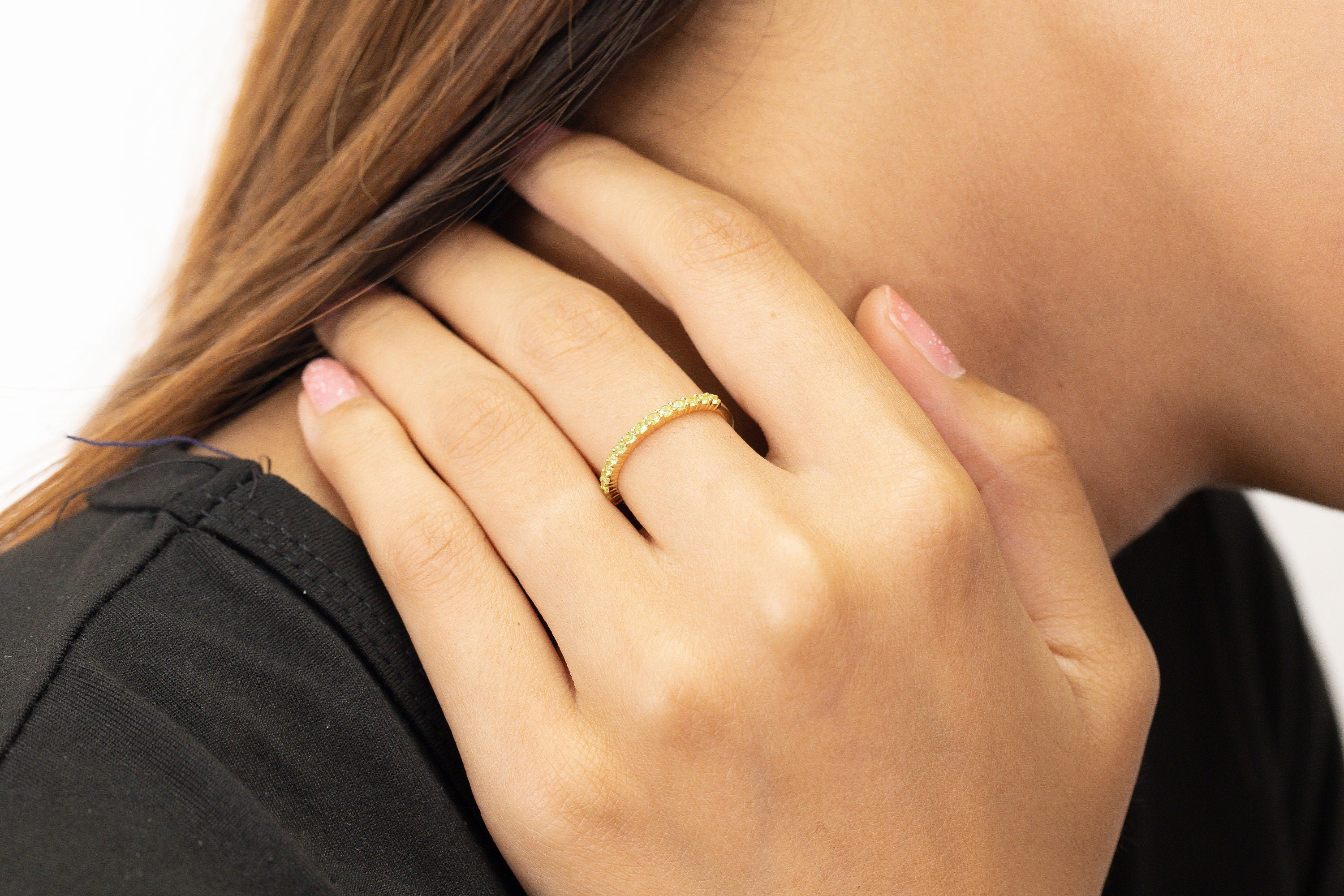 Shared Prong Peridot Wedding Band, August Birthstone Ring, Classic Wedding Ring, Women Wedding Band, Mother's Day gifts for mom