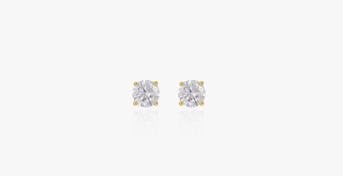 0.66ct Diamond Solitaire Stud Earrings, Four Prong Diamond Earrings, 18K Gold Plated Classic Bridal Studs for Her