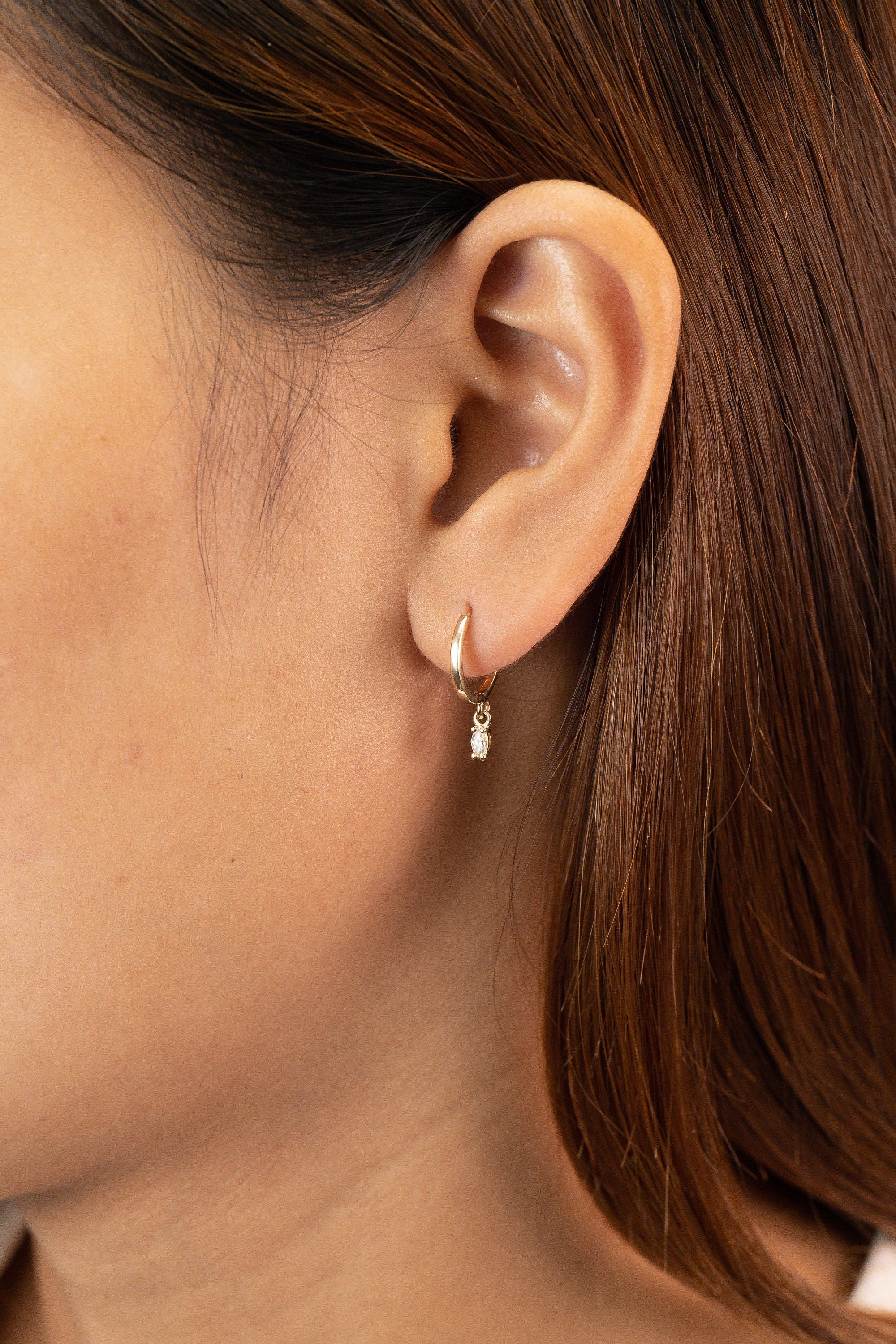 Dangle Drop Moissanite Hoop Earrings, Delicate Moissanite Earrings, Minimalist Hoop Earrings, Huggie Hoop Earrings Gift for Women