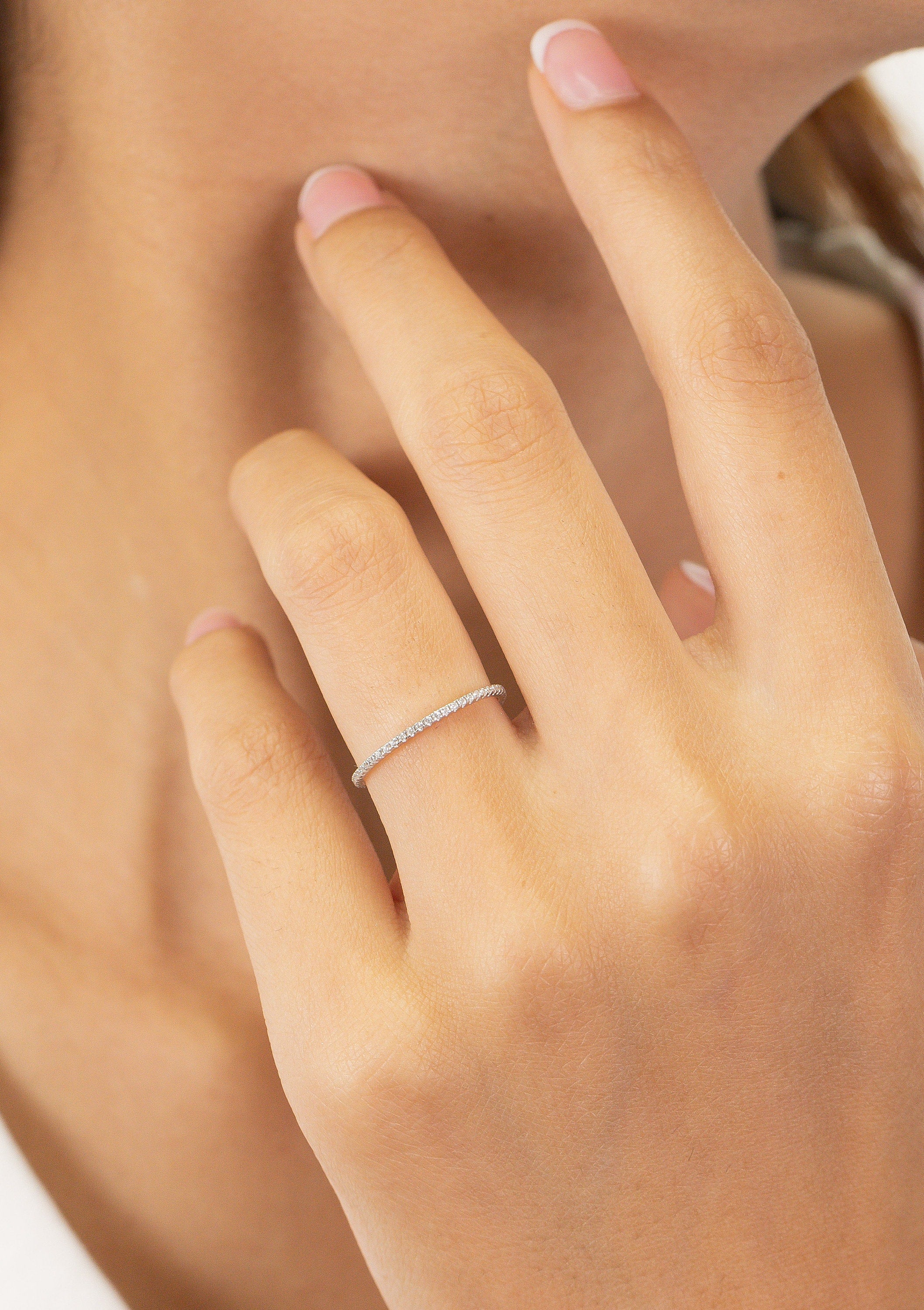 Micro Pave Diamond Wedding Band, 18K Gold Full Eternity Stackable Ring, Diamond Wedding Ring, Anniversary Gifts, Christmas Jewelry Gift
