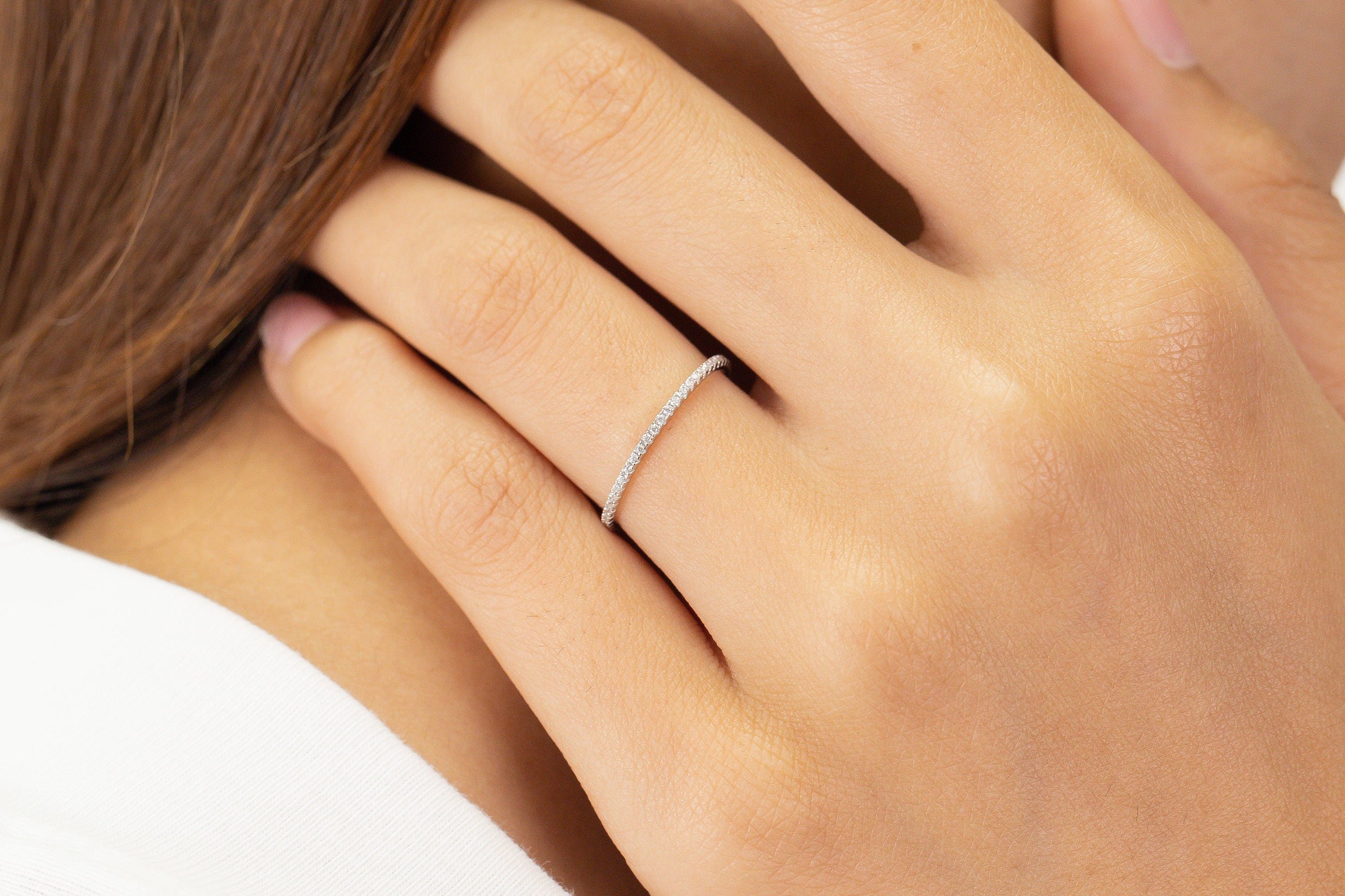 Micro Pave Diamond Wedding Band, 18K Gold Full Eternity Stackable Ring, Diamond Wedding Ring, Anniversary Gifts, Christmas Jewelry Gift