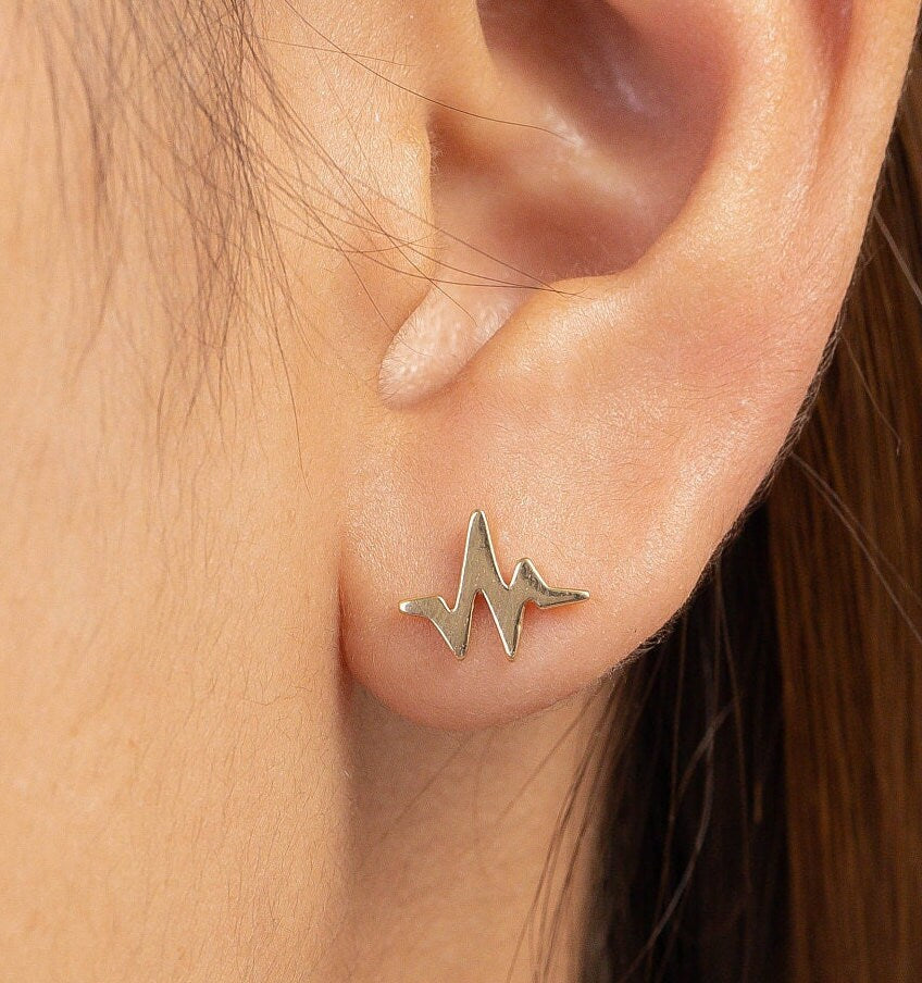 Heart Beat Stud Earrings, Heart Rate Earrings, Heart Pulse Studs, Minimalist Earrings for Women