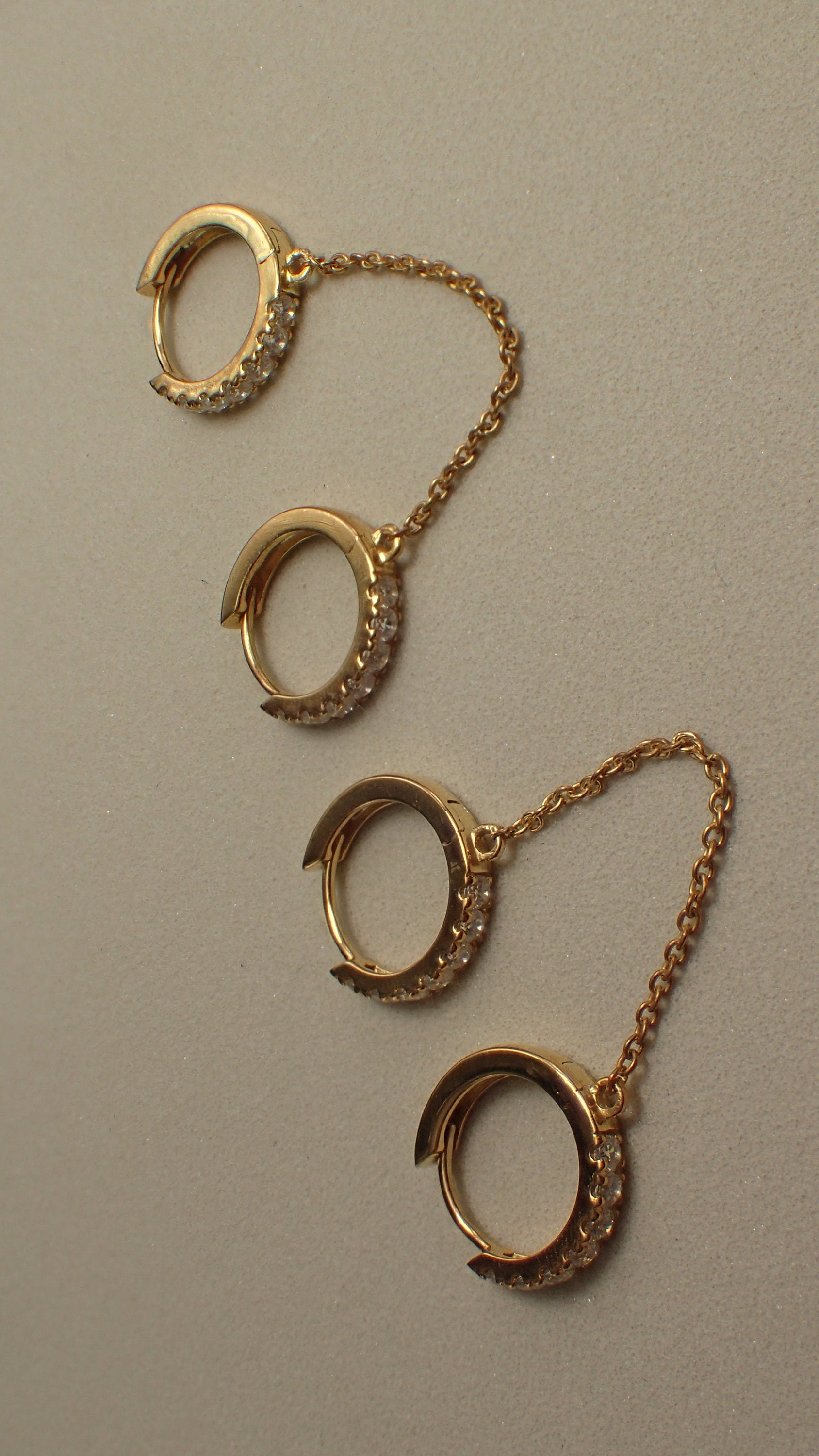 Diamonds Hoop Earrings, Huggie Hoop Earrings Gift for Women, Bridal Earrings, Sparkly Double Chain Hoops