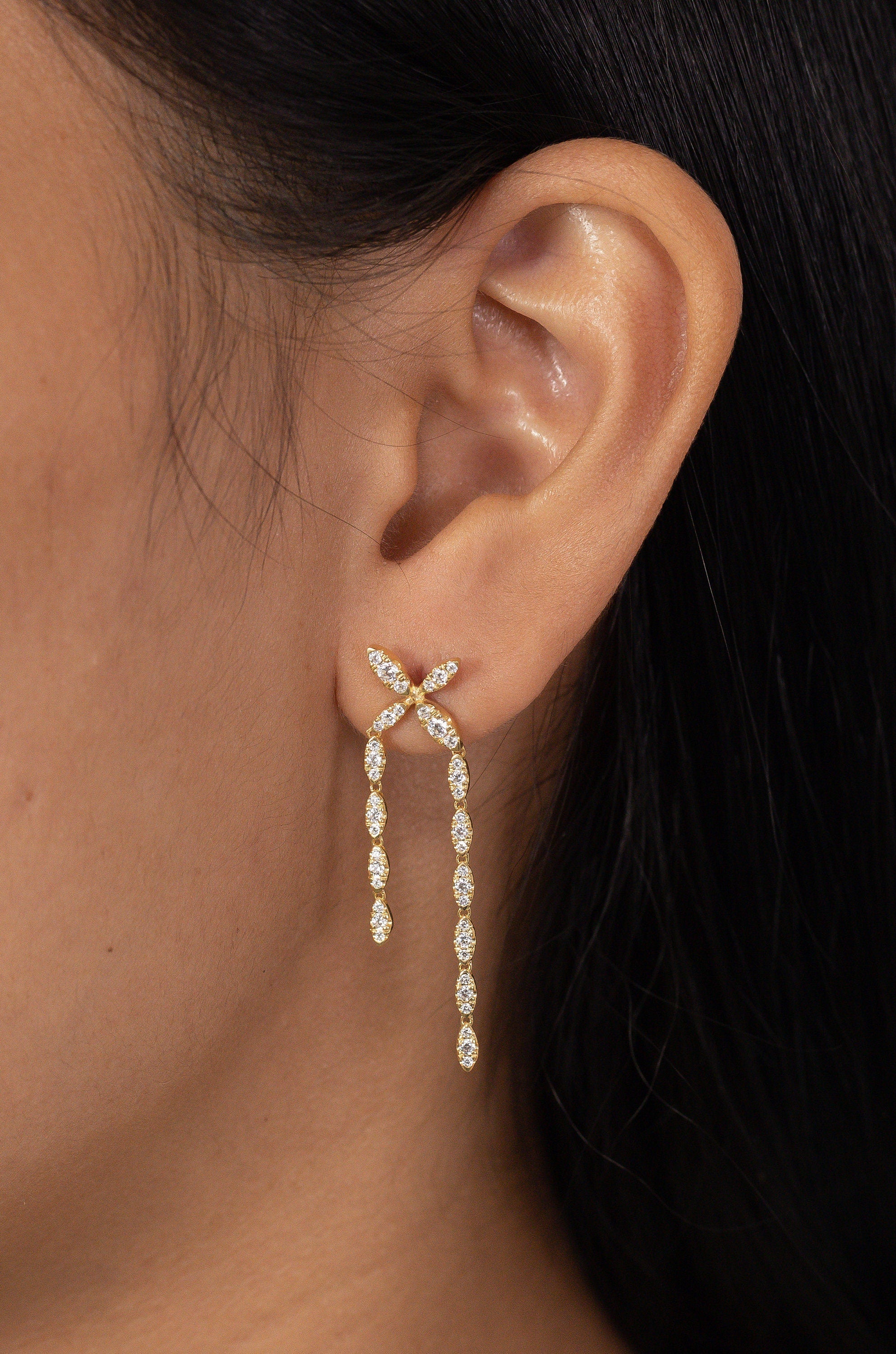 Marquise Diamond Stud Earrings, Dangle Drop Stud Earrings Gift for Her, Floral Earrings, Wedding Gift, In Stock