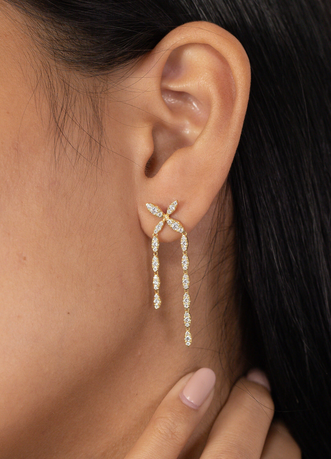 Marquise Diamond Stud Earrings, Dangle Drop Stud Earrings Gift for Her, Floral Earrings, Wedding Gift, In Stock