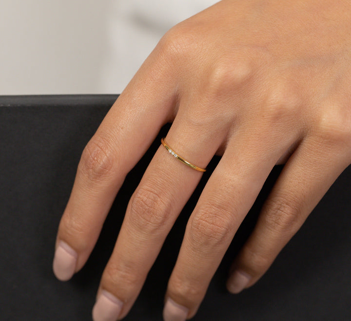 Three Stones Diamond Ring, Thin Triple Stone Stacking Ring, Minimalist Ring, Promise Ring, Gift for Her, Christmas Jewelry Gift