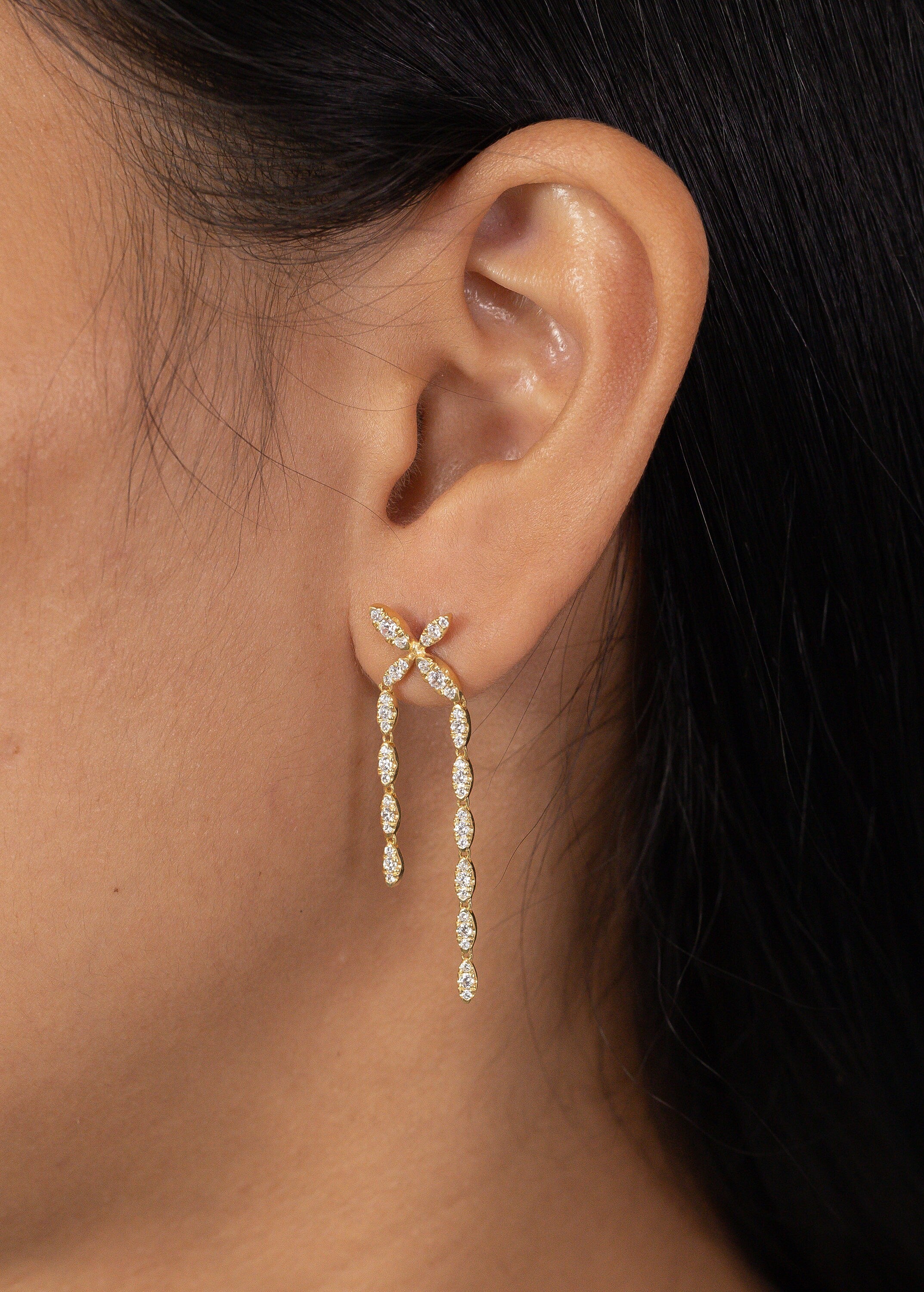 Marquise Diamond Stud Earrings, Dangle Drop Stud Earrings Gift for Her, Floral Earrings, Wedding Gift, In Stock
