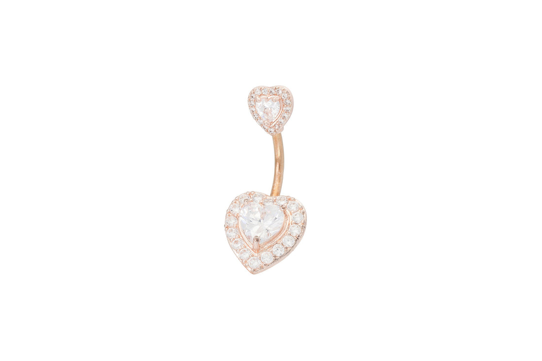 Heart Shape Belly Button Ring, Diamond Body Jewelry, Curved Barbell Belly Ring, Navel Piercing Jewelry