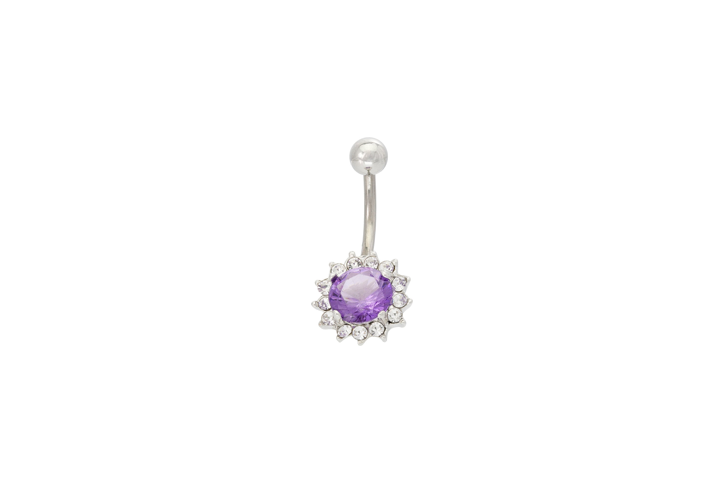 Amethyst Belly Button Ring, Body Jewelry, February Birthstones Gift, Navel Body Piercing Jewelry, Curved Barbell Belly Ring
