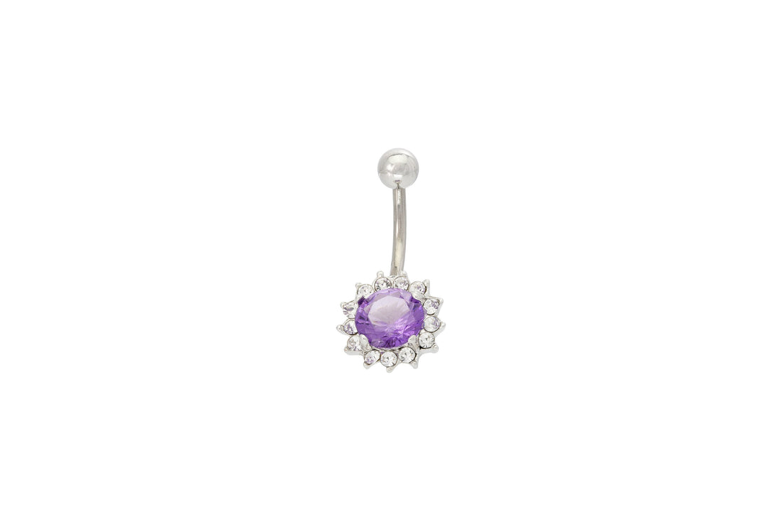Amethyst Belly Button Ring, Body Jewelry, February Birthstones Gift, Navel Body Piercing Jewelry, Curved Barbell Belly Ring