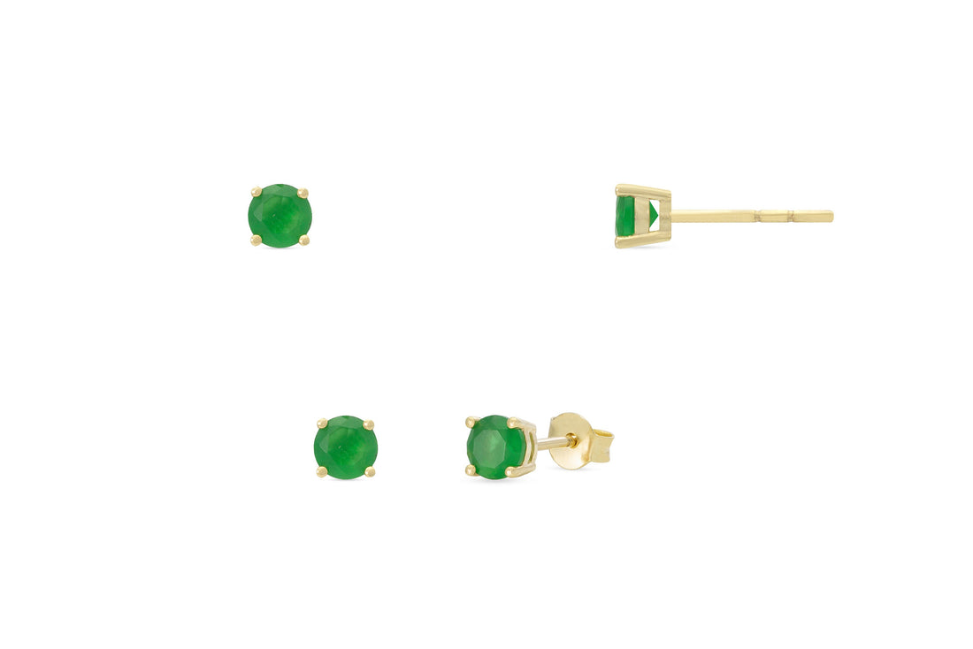 Four Prong Emerald Stud Earrings, May Birthstone Gifts, Starling Silver Emerald Solitaire Earring, Everyday Earrings