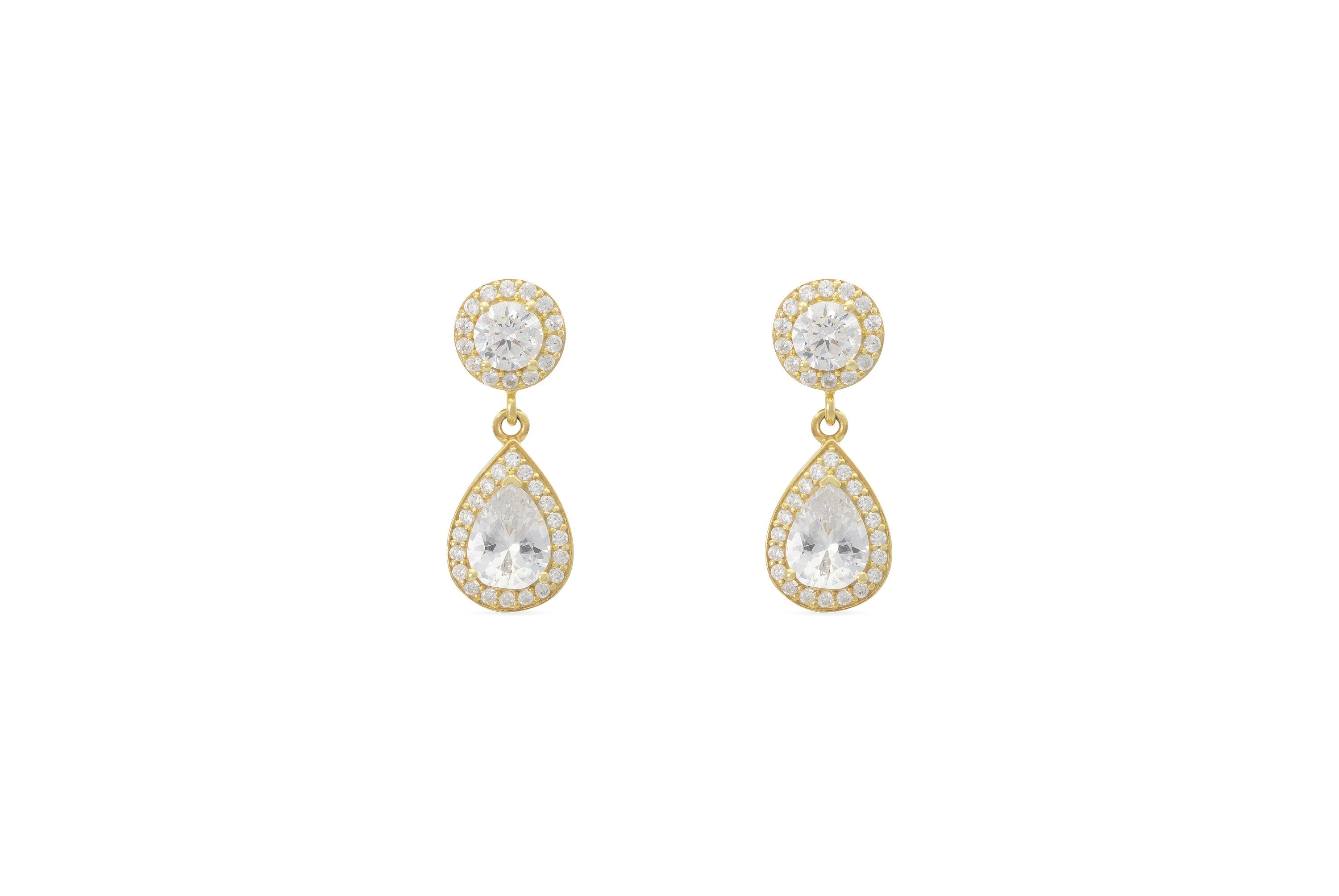 Diamond Halo Teardrop Earrings, Pear Cut Bridal Drop Earrings, Dainty Wedding Jewelry, Bridesmaid Gift for Her