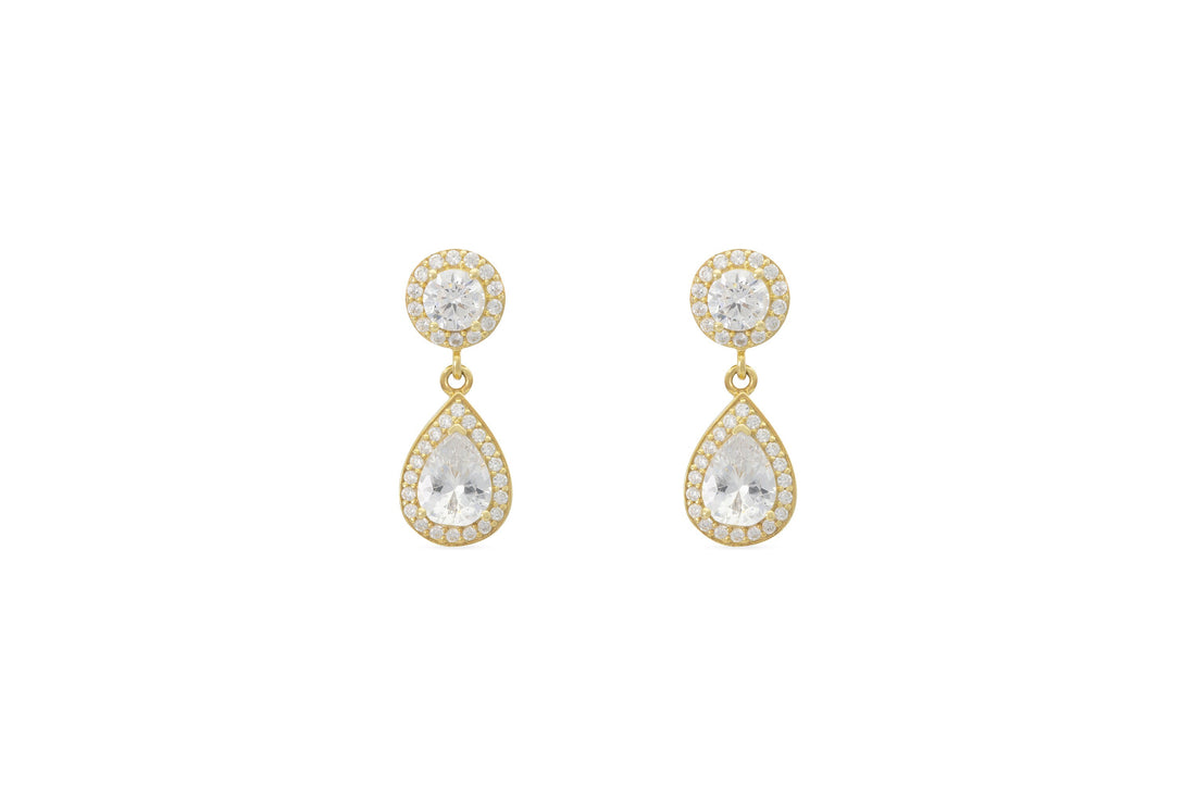 Diamond Halo Teardrop Earrings, Pear Cut Bridal Drop Earrings, Dainty Wedding Jewelry, Bridesmaid Gift for Her