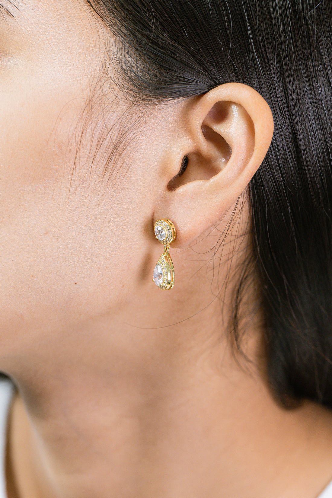 Diamond Halo Teardrop Earrings, Pear Cut Bridal Drop Earrings, Dainty Wedding Jewelry, Bridesmaid Gift for Her