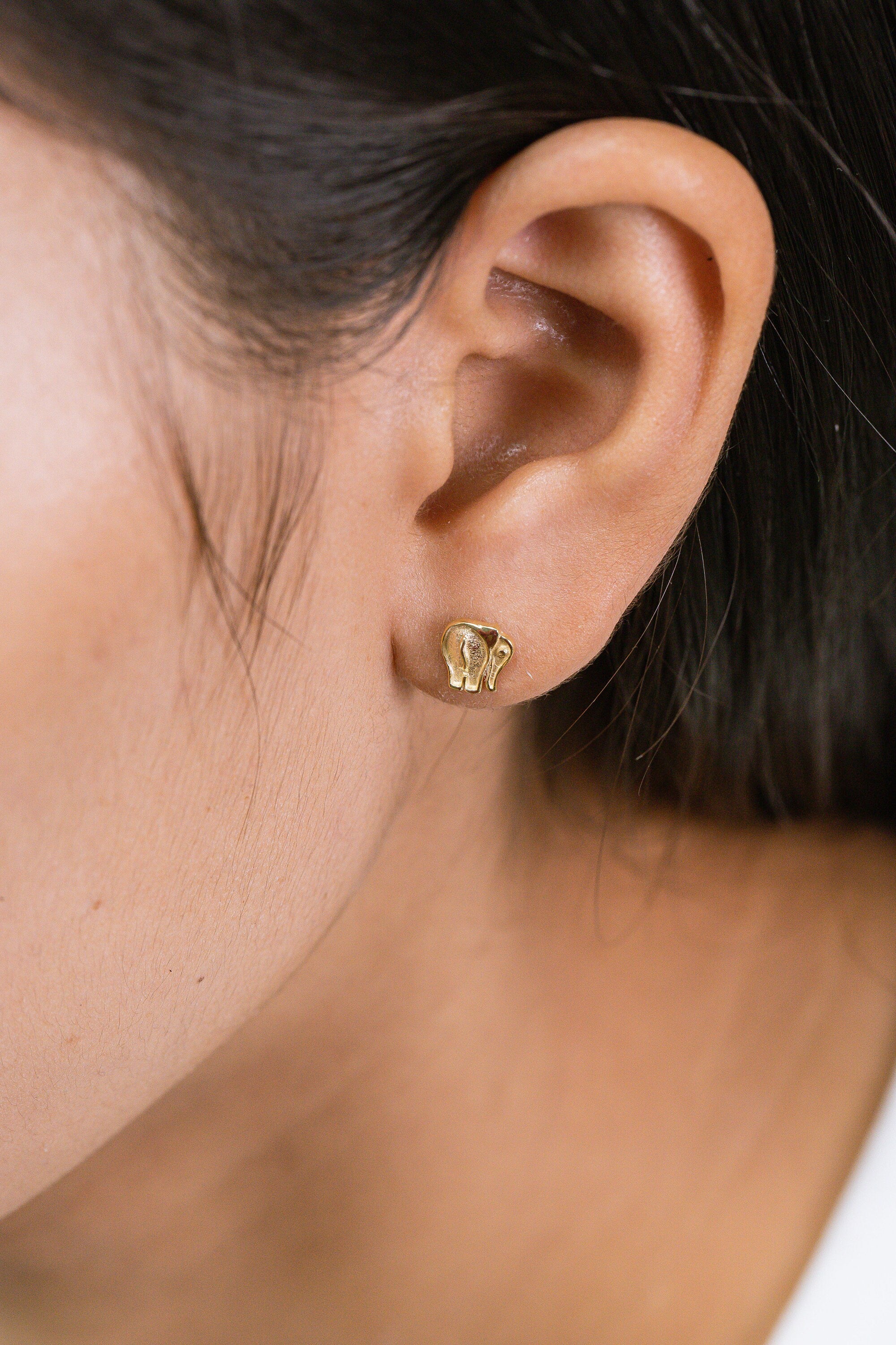Dainty Elephant Stud Earrings, Minimalist Animal Earrings, Lucky Elephant Jewelry, Elephant Lover Gift for Her