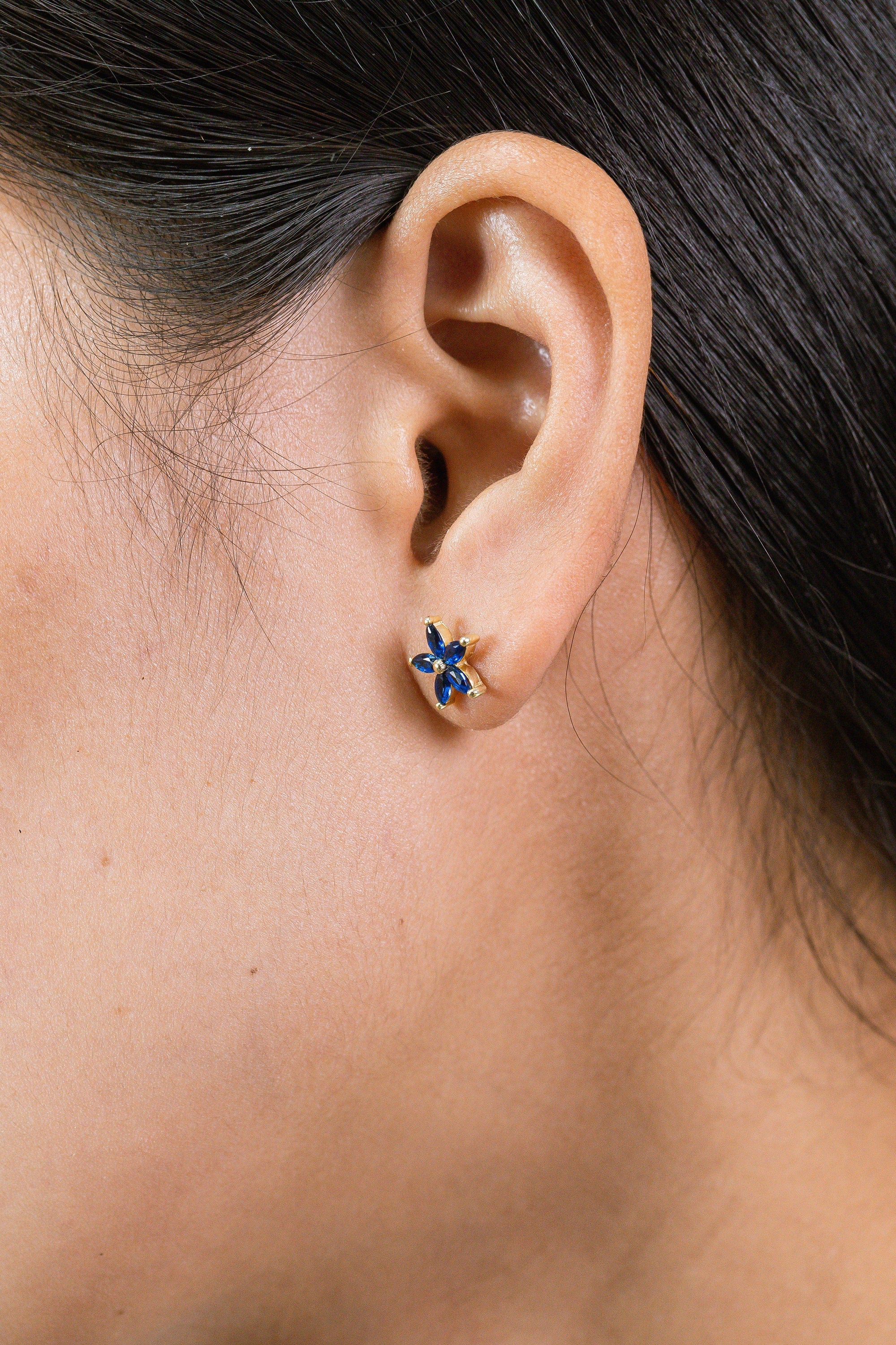 Blue Sapphire Earrings Five Stone Flower Studs September Birthstone Earrings Minimalist Earrings Gift for Her Last Minute Gifts