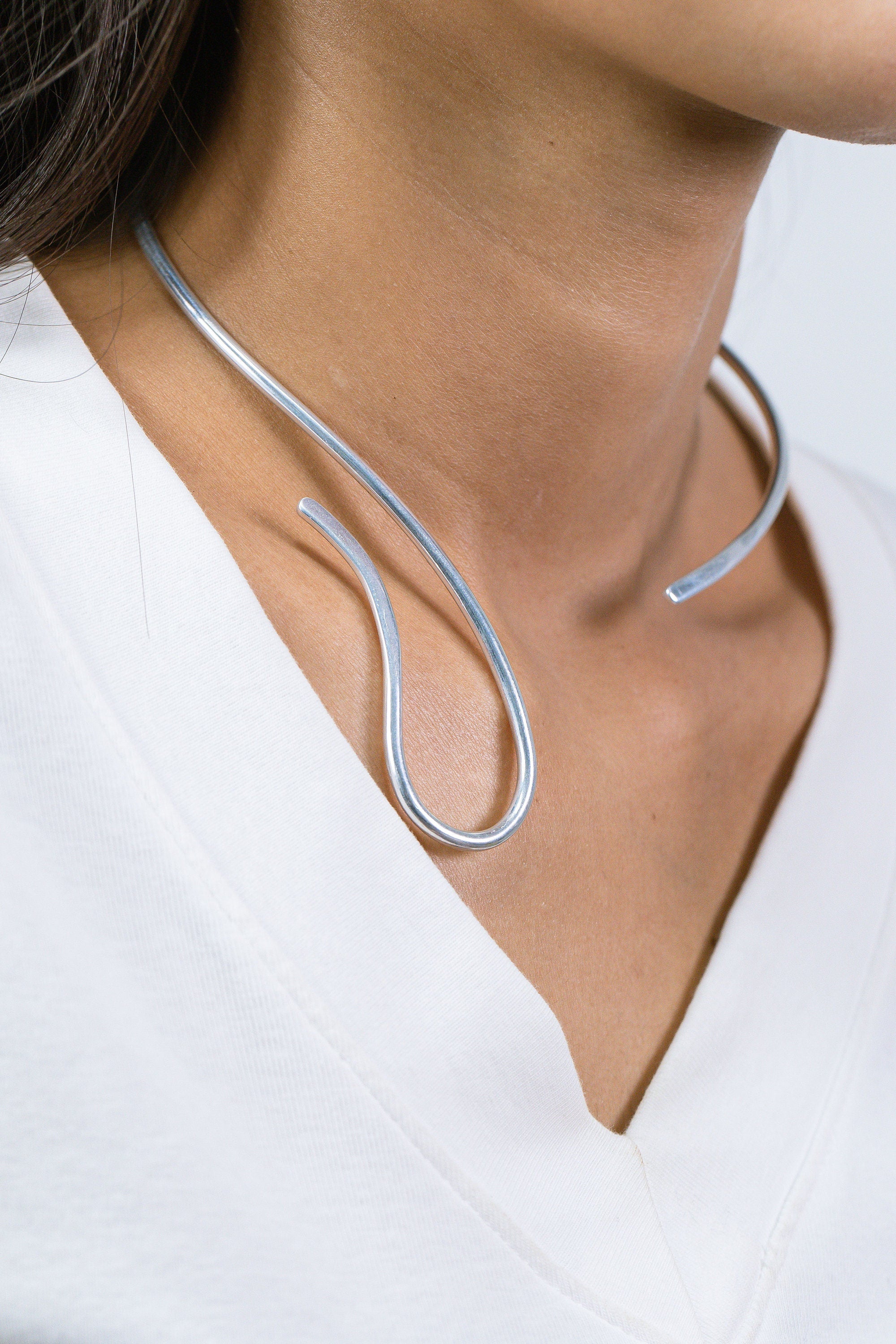 Minimalist Neck Cuff, Collar Choker Necklace, Statement Necklace, Adjustable Choker Collar Gift for Her