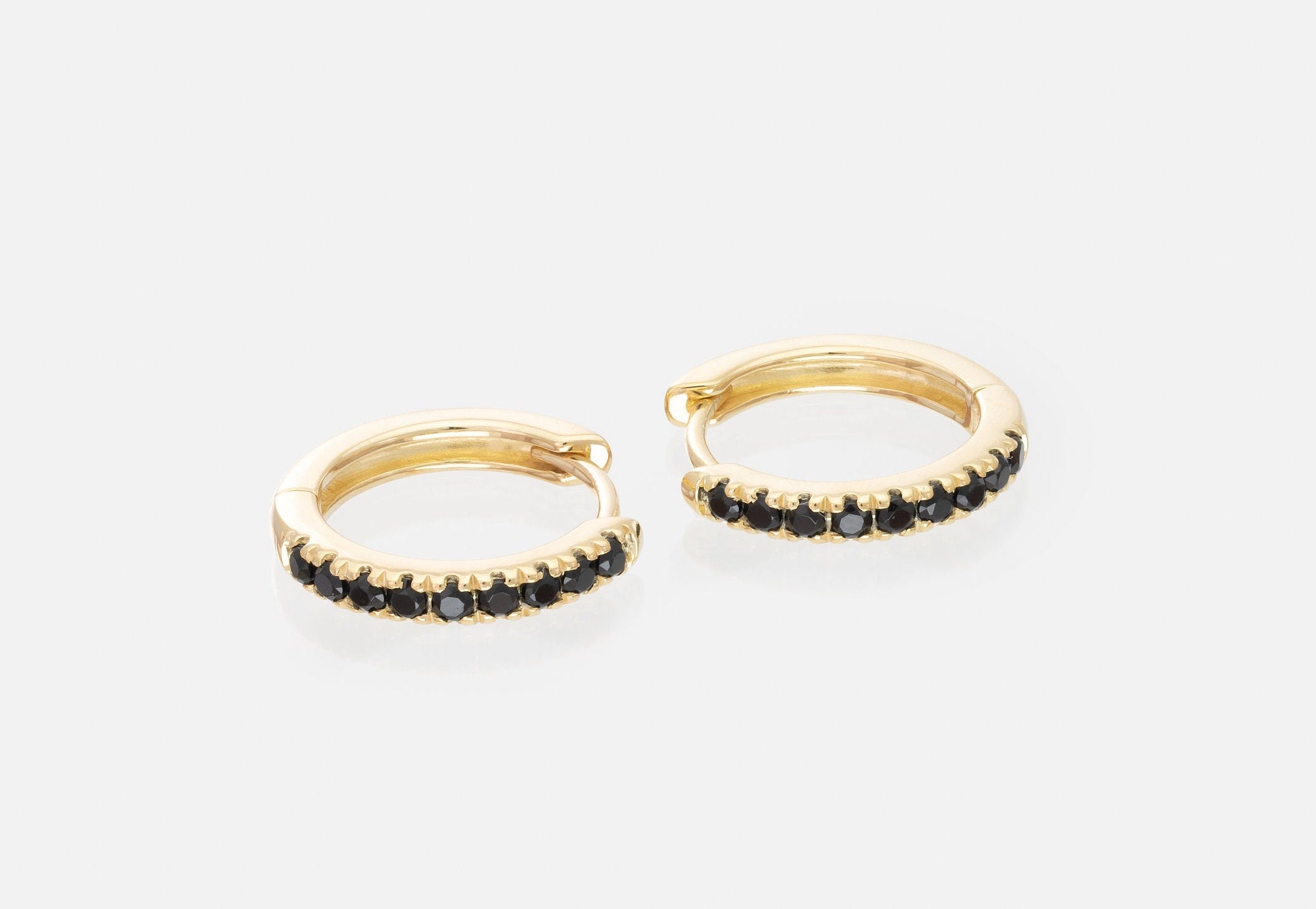 Black Diamonds Hoop Earrings, Huggies Hoop Earrings, Minimal Hoop Earrings, Minimalist Earrings, In Stock