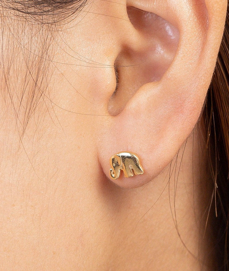 Trunk Elephant Stud Earrings, Elephant Earrings, Tiny Elephant Stud Earring, Minimalist Earrings for Women, Last Minute Gifts