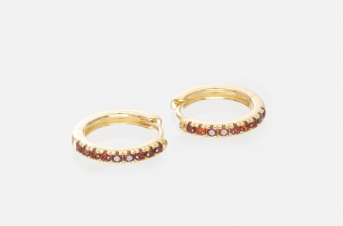 Garnet Hoop Earrings, January Birthstone Gifts, Huggies Hoop Earrings, Minimal Hoop Earrings