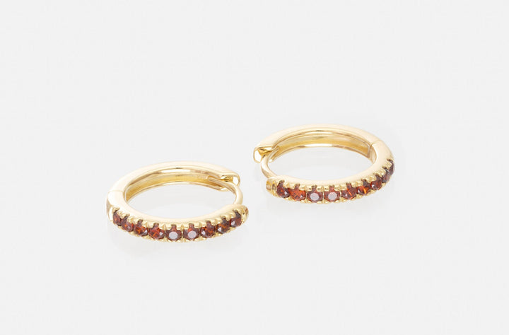Garnet Hoop Earrings, January Birthstone Gifts, Huggies Hoop Earrings, Minimal Hoop Earrings