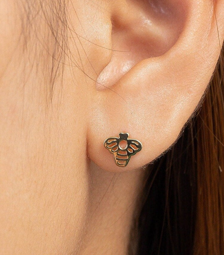 Honey Bee Stud Earrings, 18K Gold Plated Bee Earrings, Tiny Stud Earrings, Minimalist Earrings for Women, Gift for Her