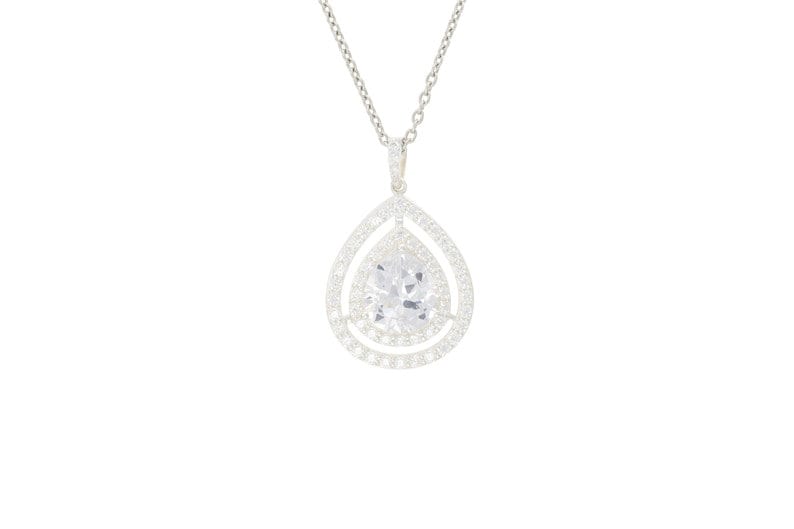 Teardrop Diamond Halo Necklace Pear Shaped Pendant Necklace Bridal Wedding Gift Anniversary Necklace Gift for Her Dainty Diamond Jewelry