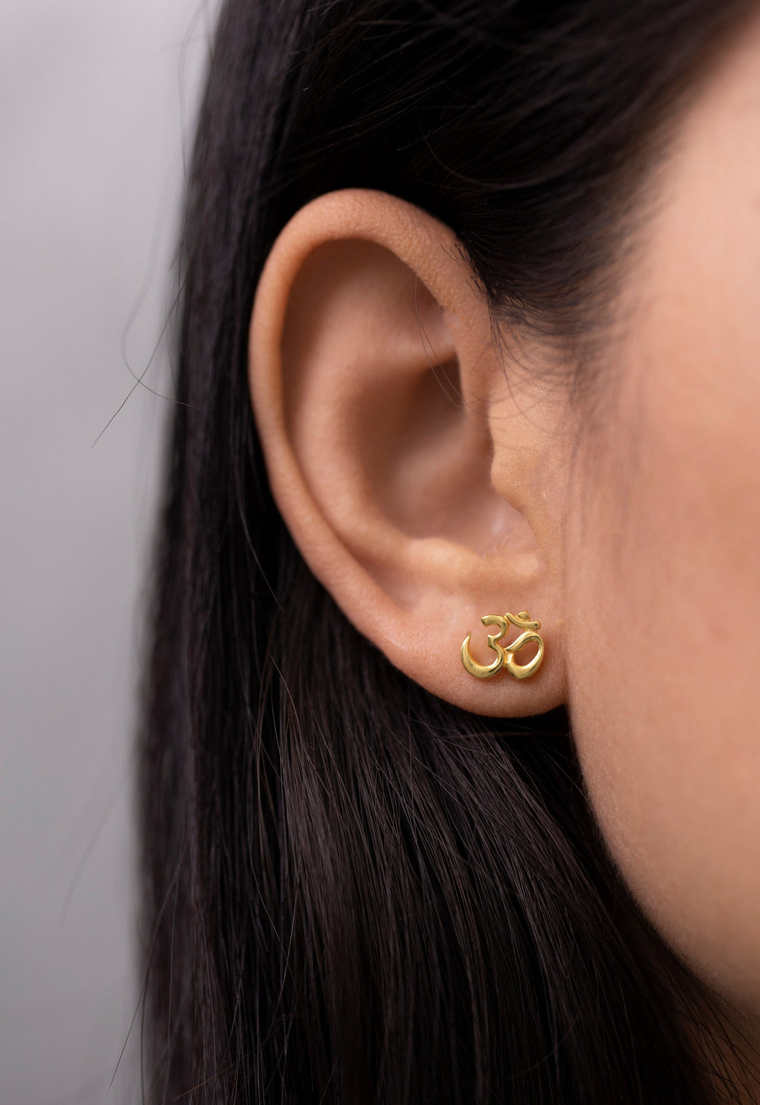 Om Stud Earrings, Meditation Studs, Om Symbol Earrings, Yoga Earrings, 18K Gold Om Earrings, Om Jewelry