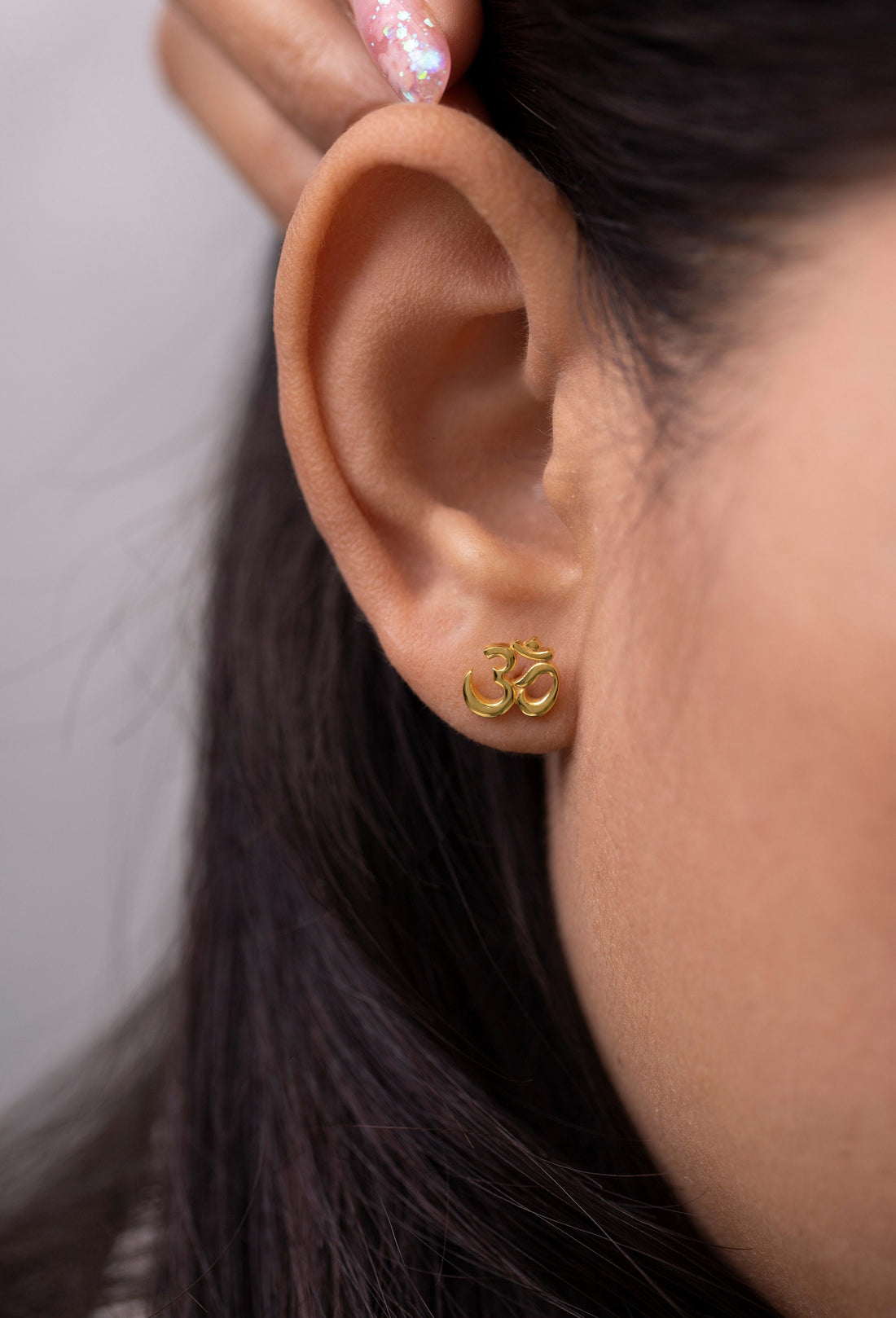 Om Stud Earrings, Meditation Studs, Om Symbol Earrings, Yoga Earrings, 18K Gold Om Earrings, Om Jewelry