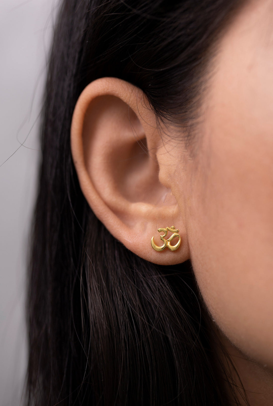 Om Stud Earrings, Meditation Studs, Om Symbol Earrings, Yoga Earrings, 18K Gold Om Earrings, Om Jewelry