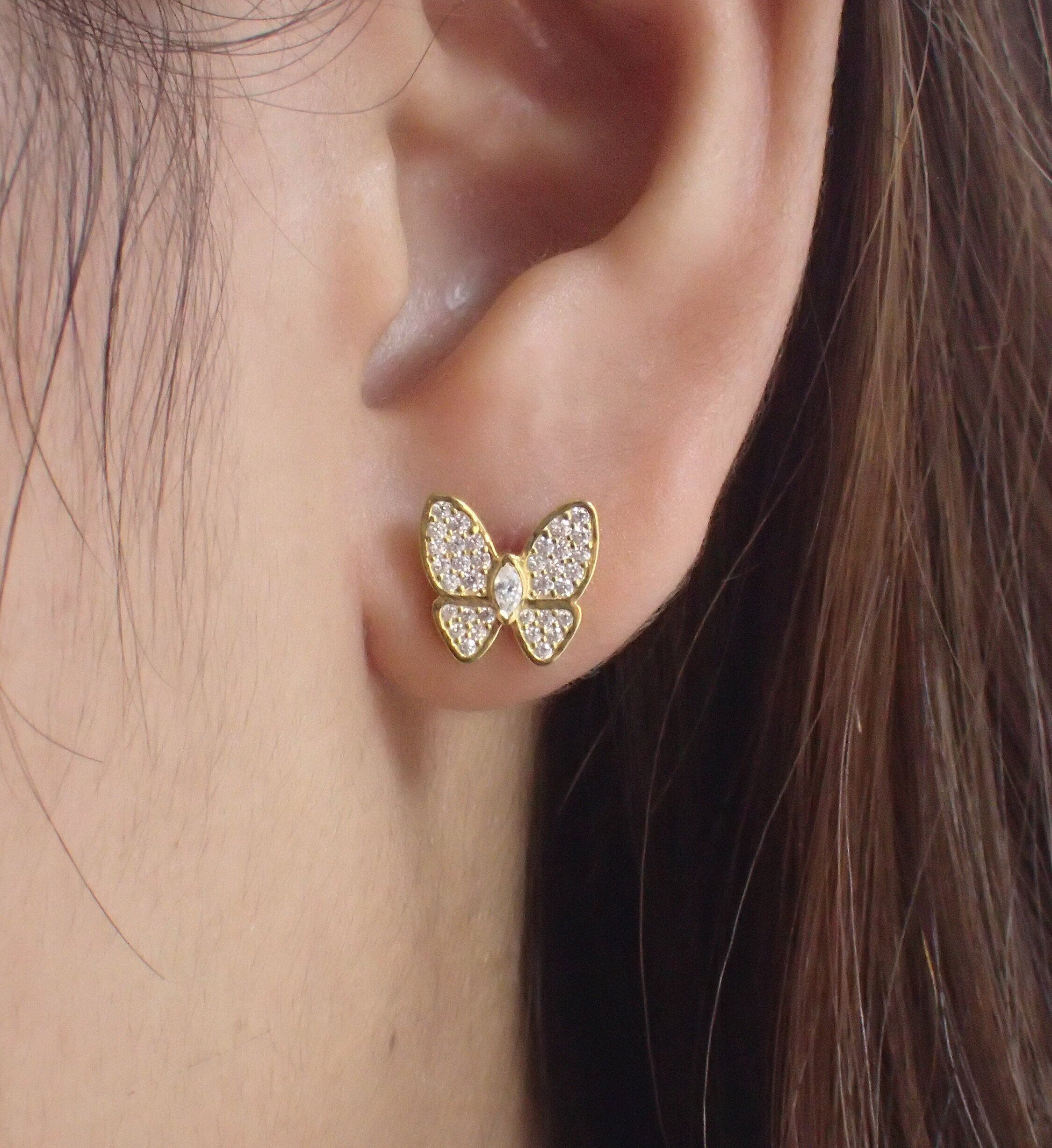 Butterfly Stud Earrings / Diamonds Butterfly Earrings / Minimalist Earrings / Bridesmaid Gift / In Stock