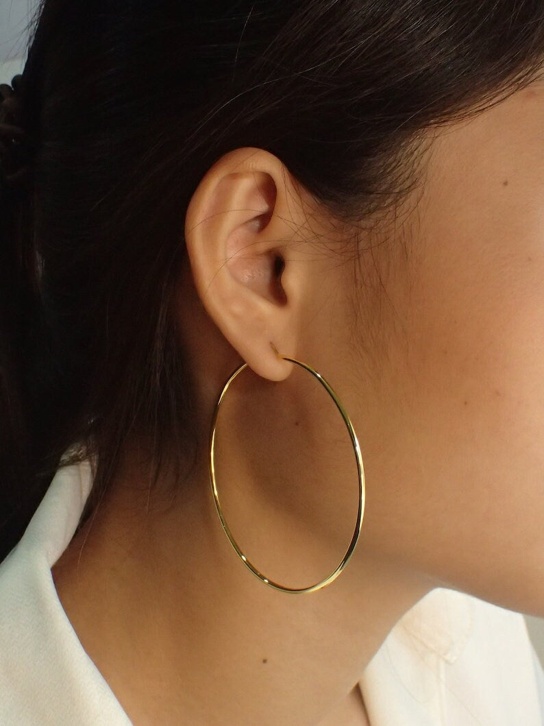 35mm Hoop Earring, Minimalist Lightweight Hoops, Bridesmaid Earring Gift, Delicate Hoop Earrings, Valentine's Day Gift