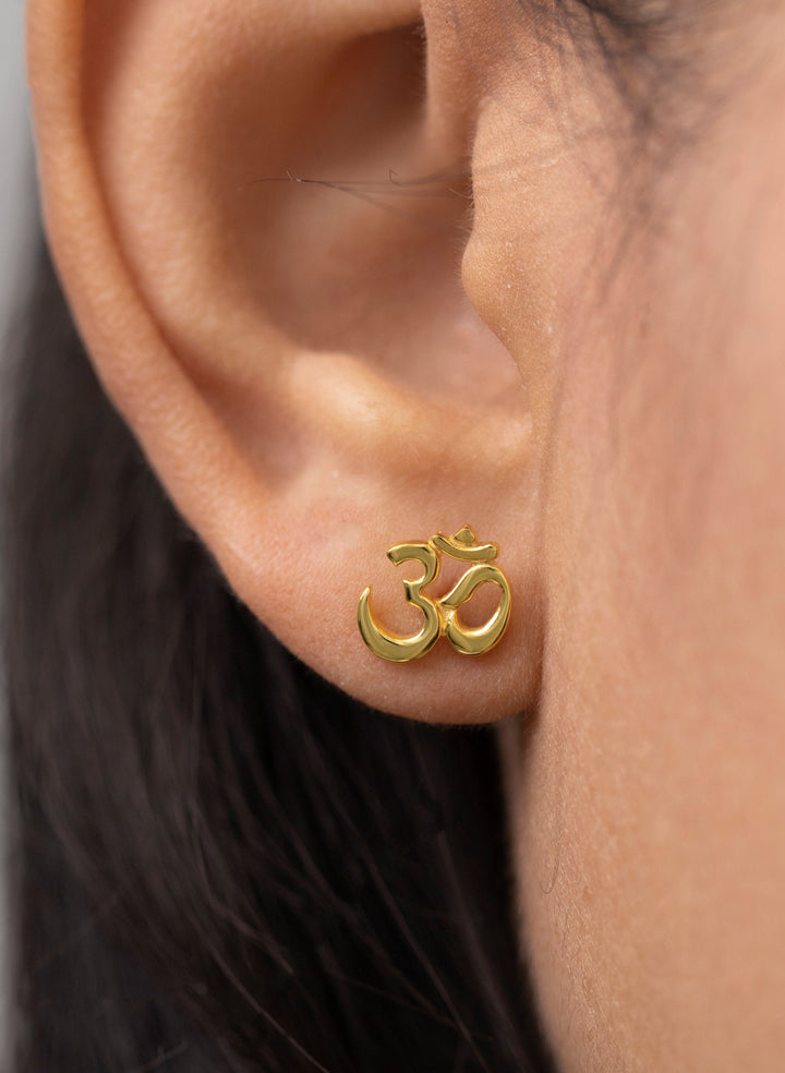 Om Stud Earrings, Meditation Studs, Om Symbol Earrings, Yoga Earrings, 18K Gold Om Earrings, Om Jewelry