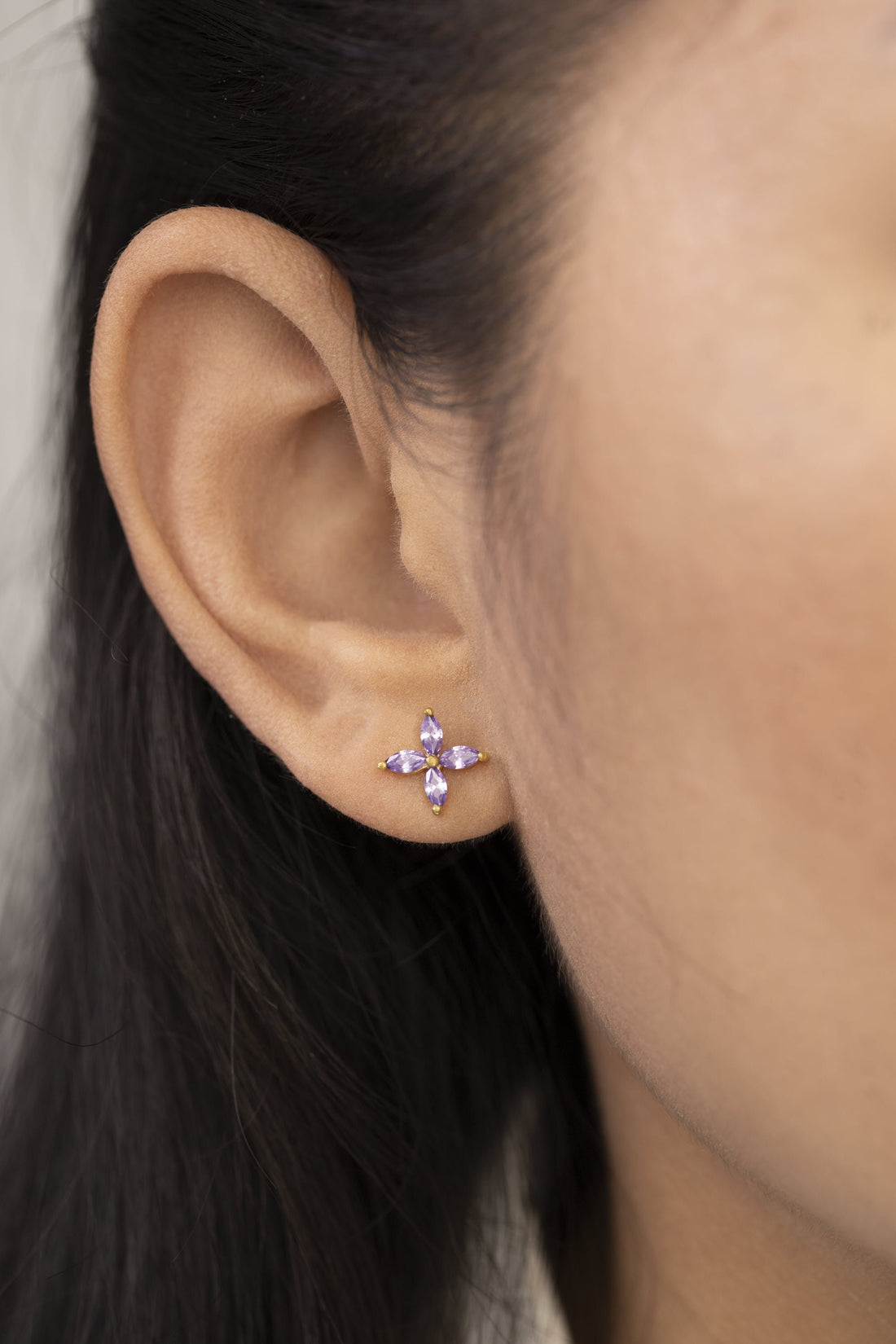 Marquise Cut Amethyst Stud Earrings, February Birthstones, Minimalist Flower Earrings, Bridal Gifts for Her