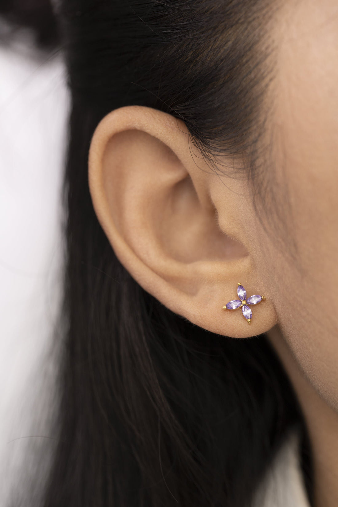 Marquise Cut Amethyst Stud Earrings, February Birthstones, Minimalist Flower Earrings, Bridal Gifts for Her