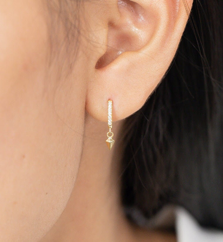 Geometric Hoop Earrings, Dangle Drop Geometric Earrings, Hexagon Earrings, Simulated Diamonds Gold Hoop Earrings