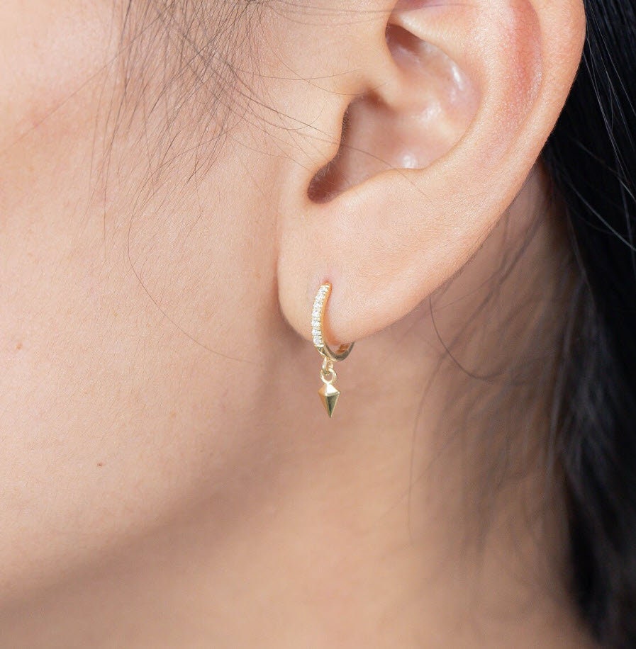 Geometric Hoop Earrings, Dangle Drop Geometric Earrings, Hexagon Earrings, Simulated Diamonds Gold Hoop Earrings