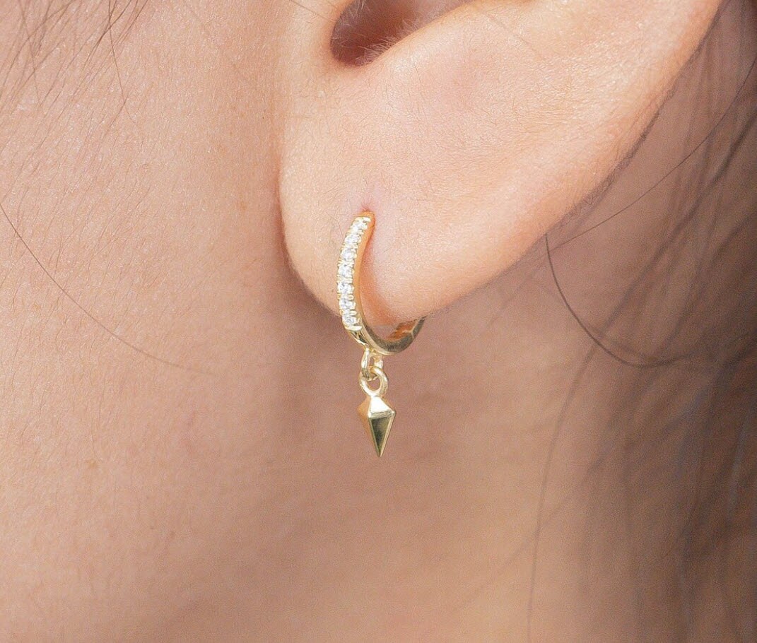 Geometric Hoop Earrings, Dangle Drop Geometric Earrings, Hexagon Earrings, Simulated Diamonds Gold Hoop Earrings