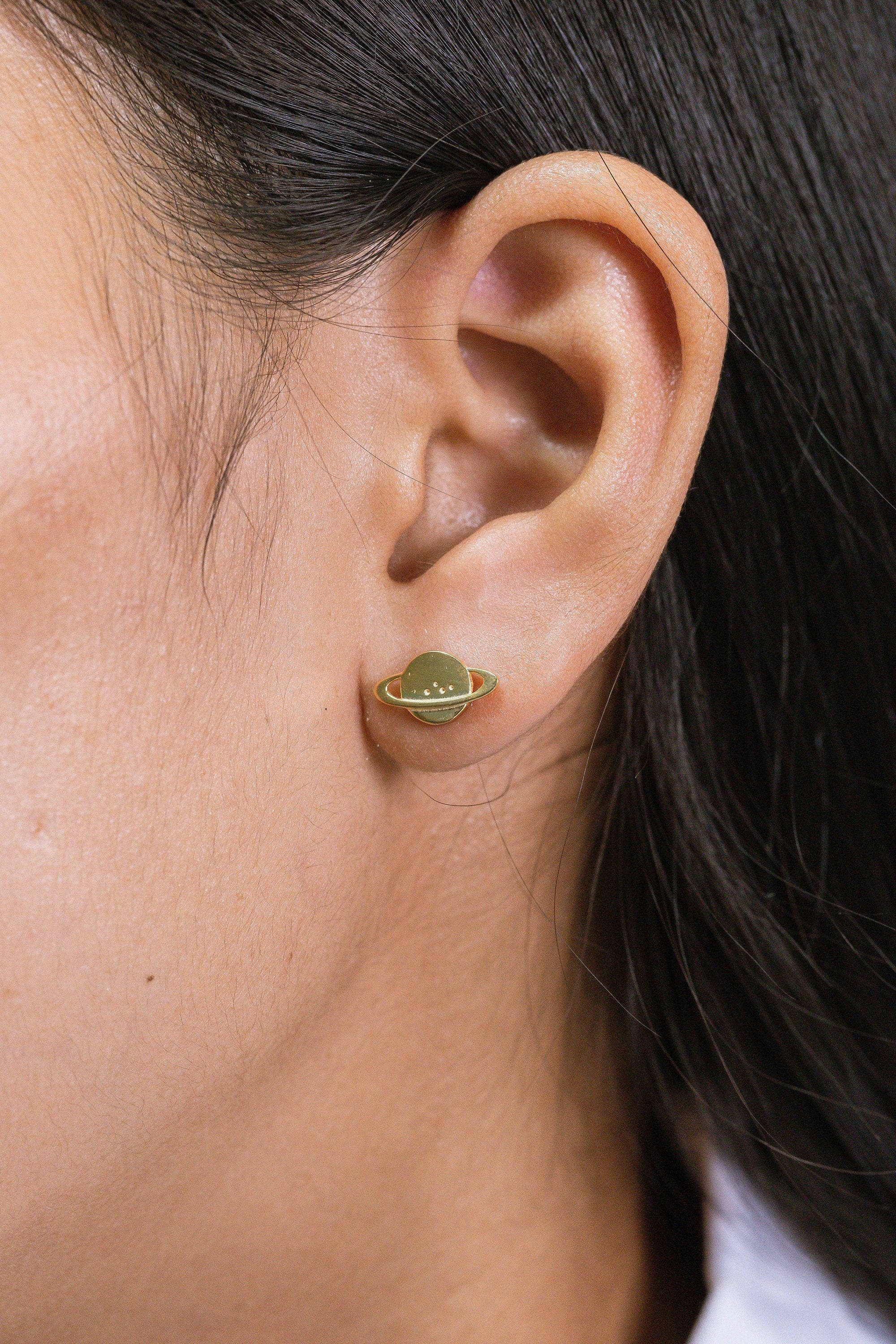 Saturn Planet Stud Earrings, Saturn Studs, Tiny Planet Stud Earrings, Universe Earrings for Women